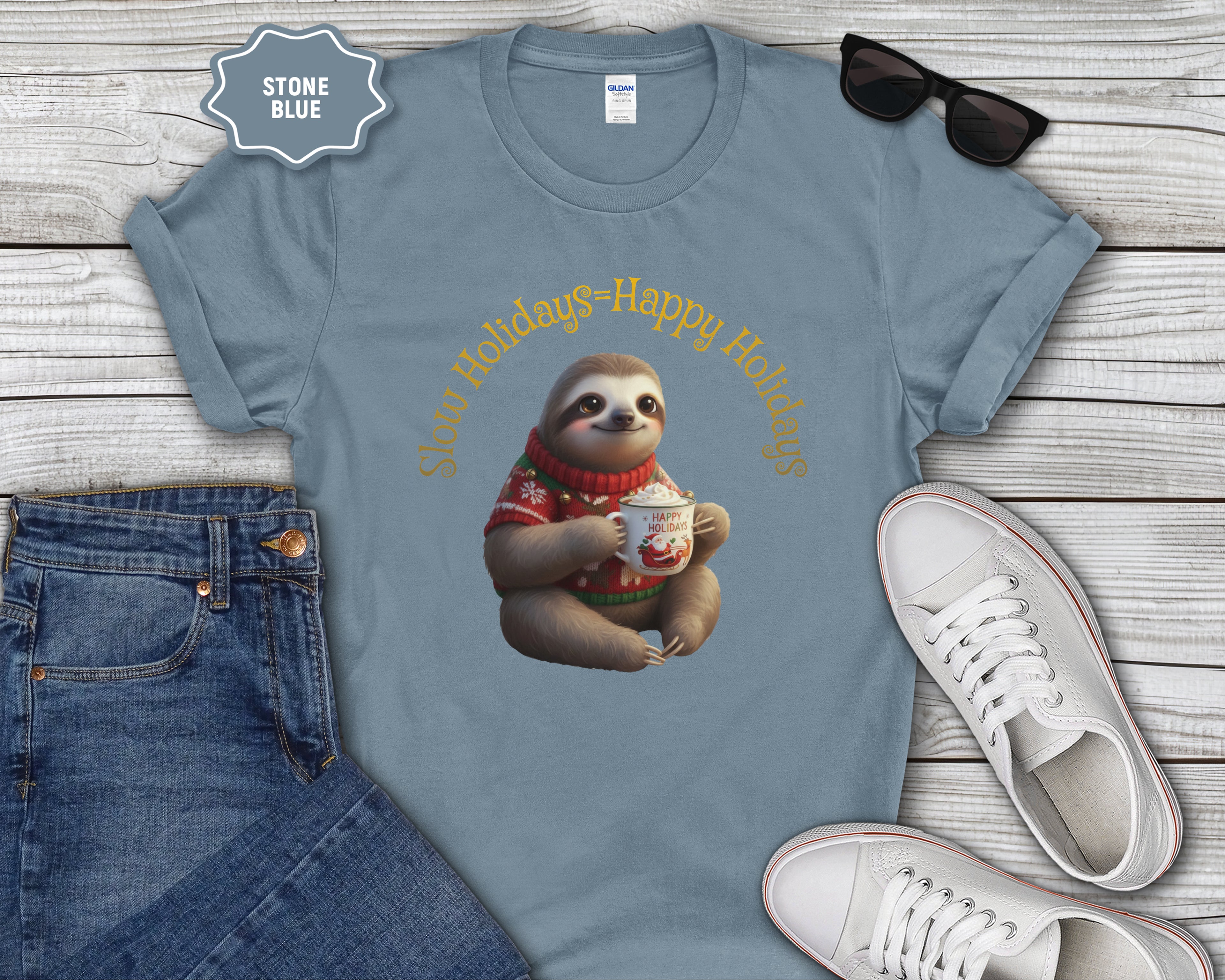 Slow Holidays Happy Holidays Sloth Tee