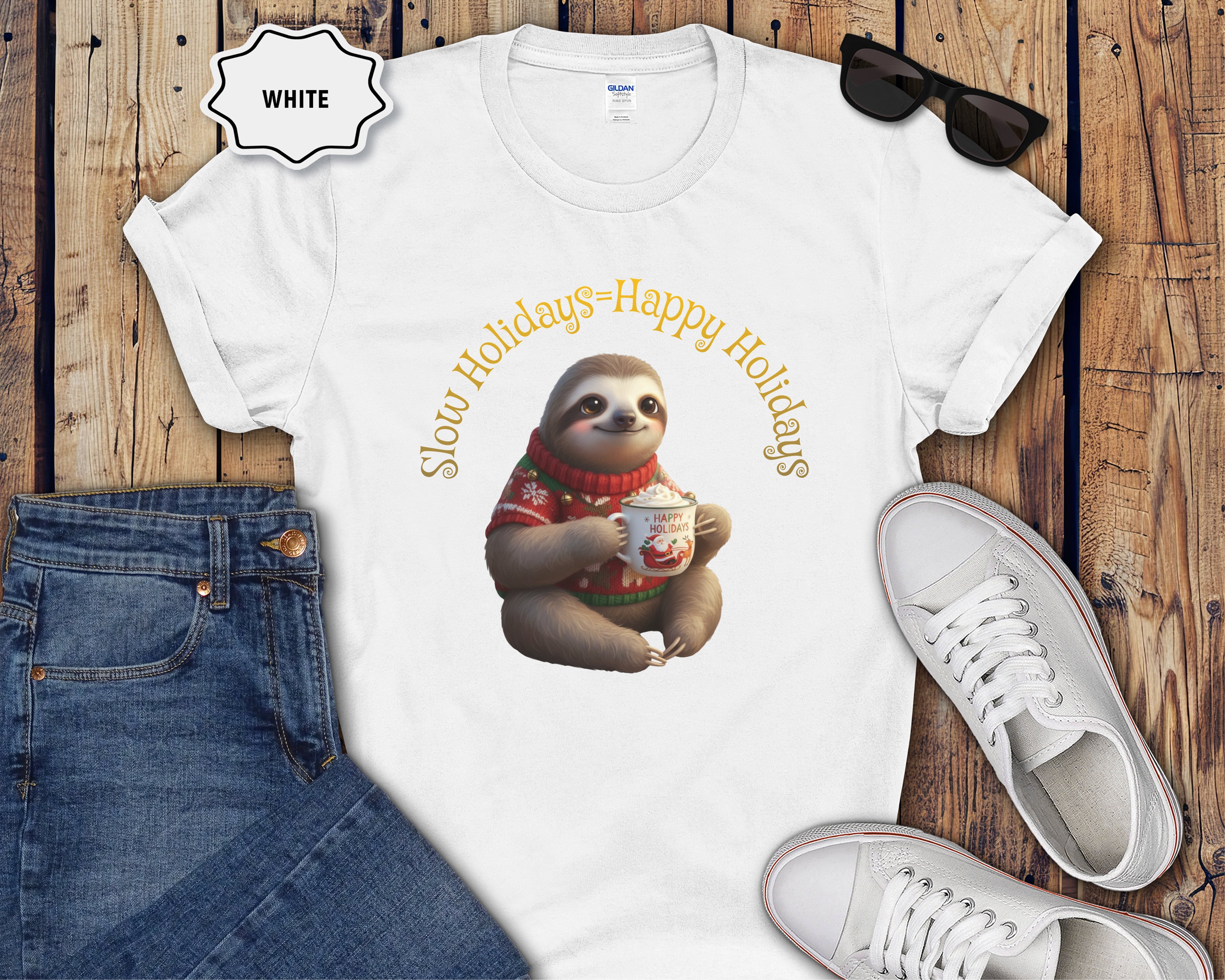 Slow Holidays Happy Holidays Sloth Tee