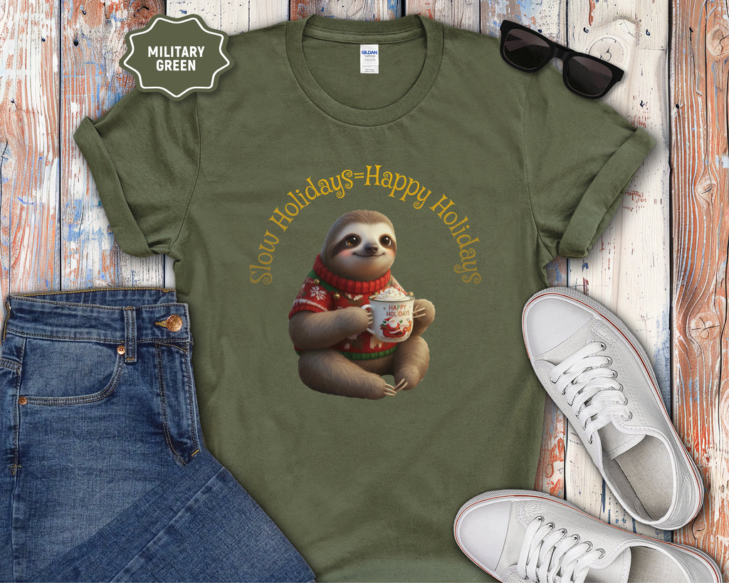Slow Holidays Happy Holidays Sloth Tee