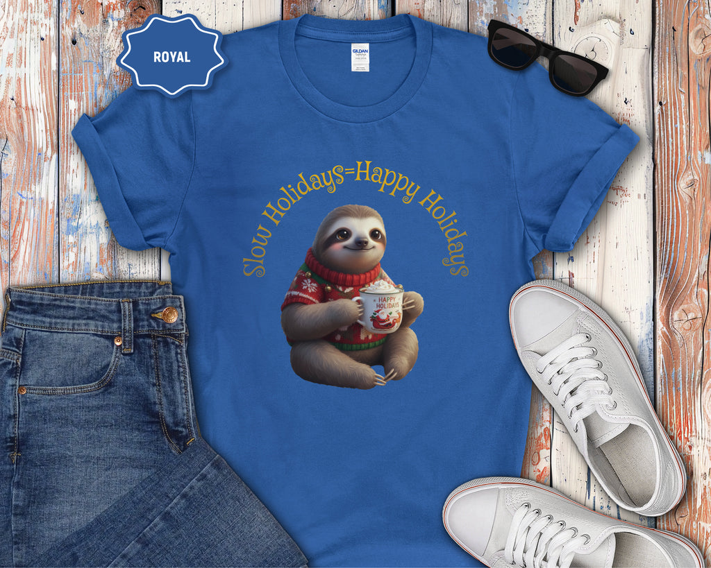 Slow Holidays Happy Holidays Sloth Tee
