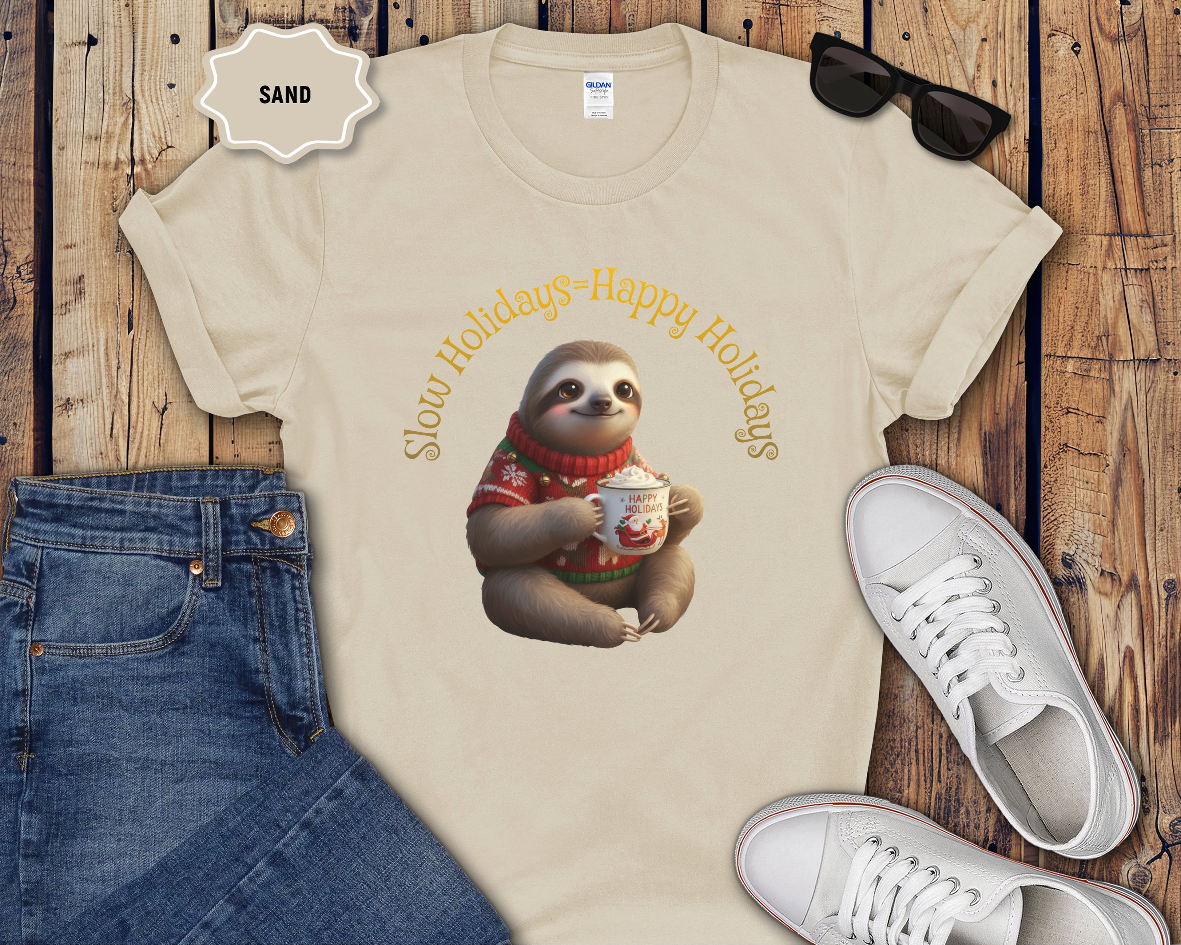 Slow Holidays Happy Holidays Sloth Tee