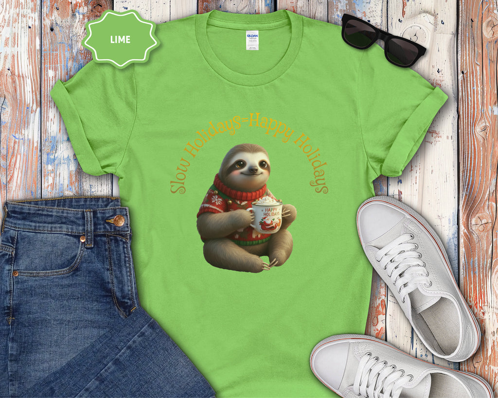 Slow Holidays Happy Holidays Sloth Tee