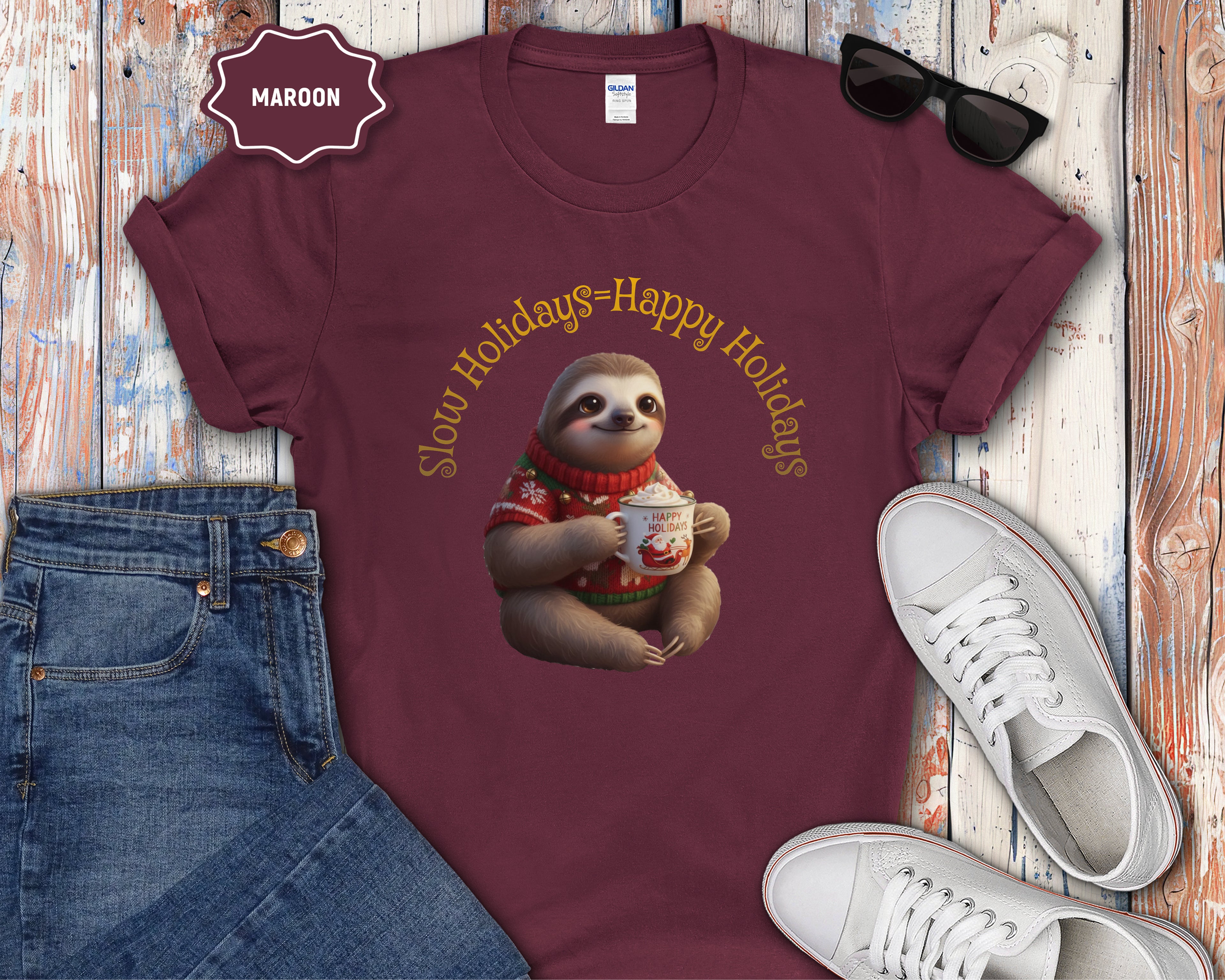Slow Holidays Happy Holidays Sloth Tee