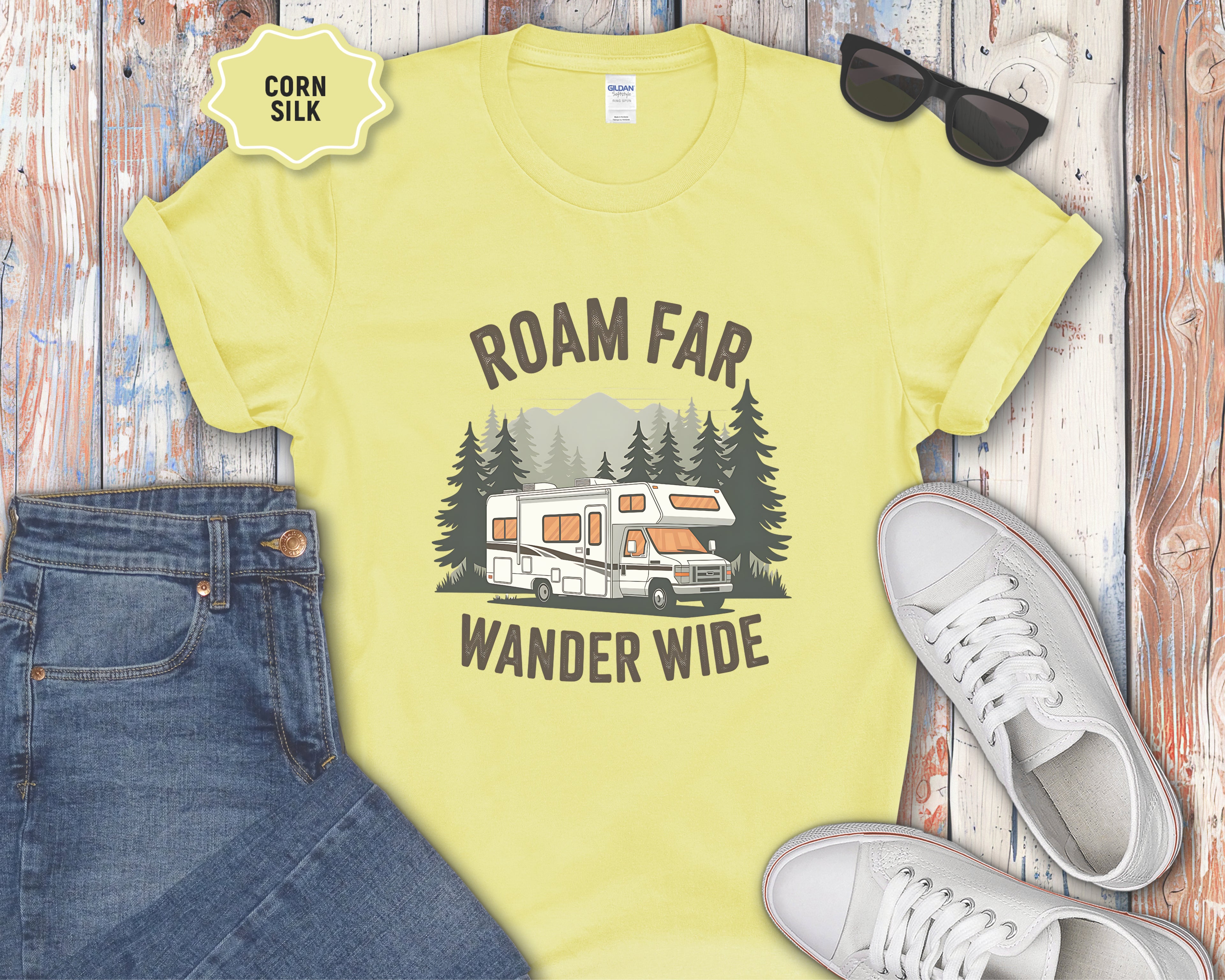 Roam Far Wander Wide RV Motorhome T-Shirt