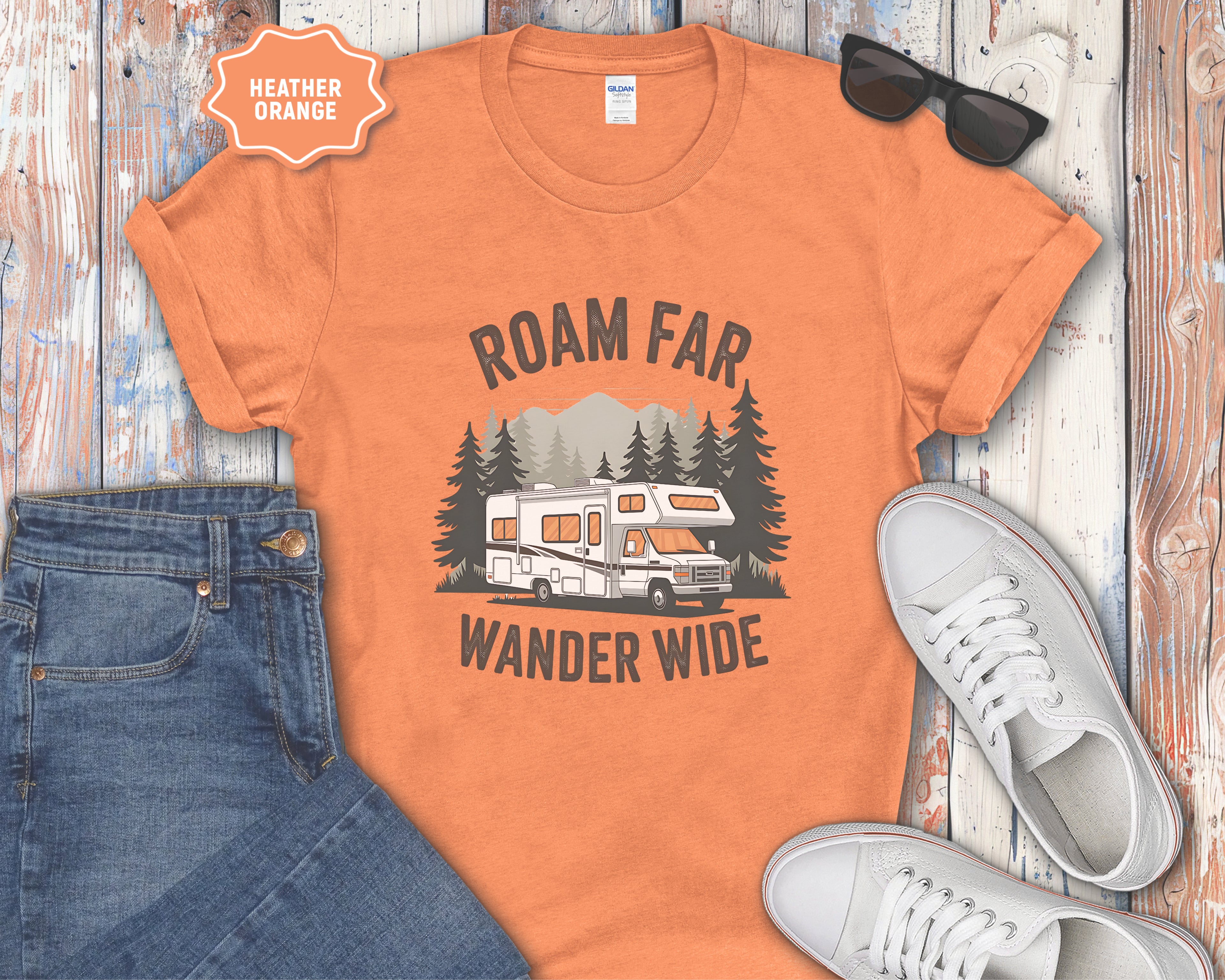 Roam Far Wander Wide RV Motorhome T-Shirt