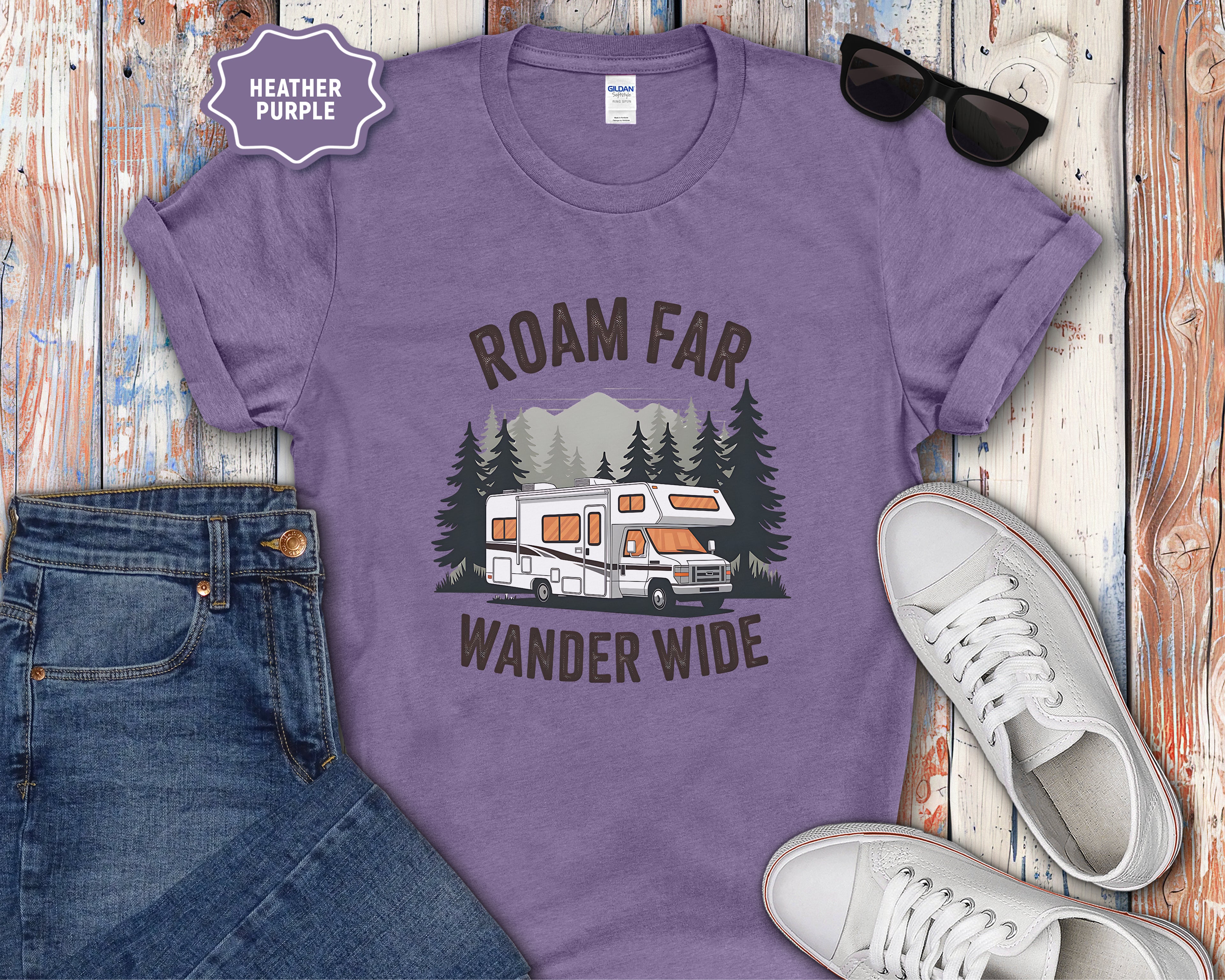 Roam Far Wander Wide RV Motorhome T-Shirt