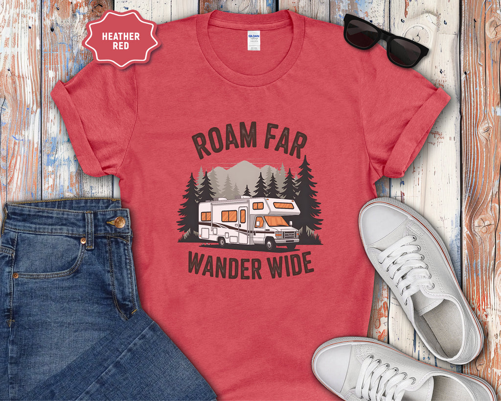 Roam Far Wander Wide RV Motorhome T-Shirt