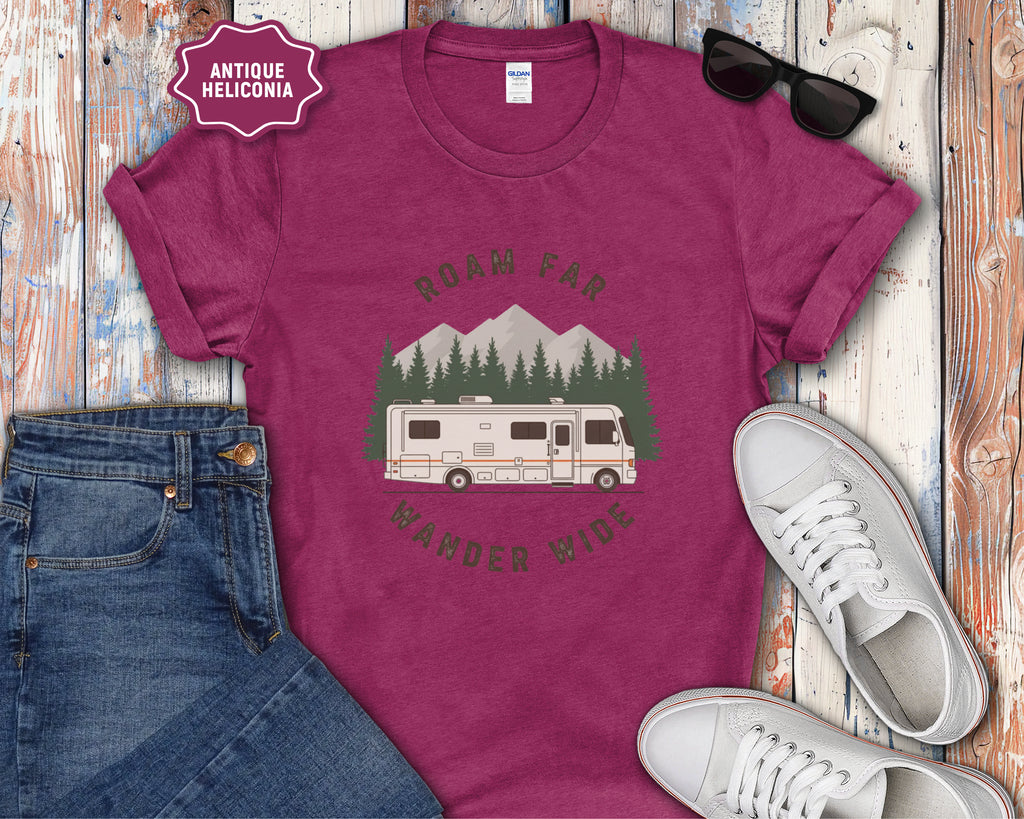 Roam Far Wander Wide Class A RV Motorhome T-Shirt