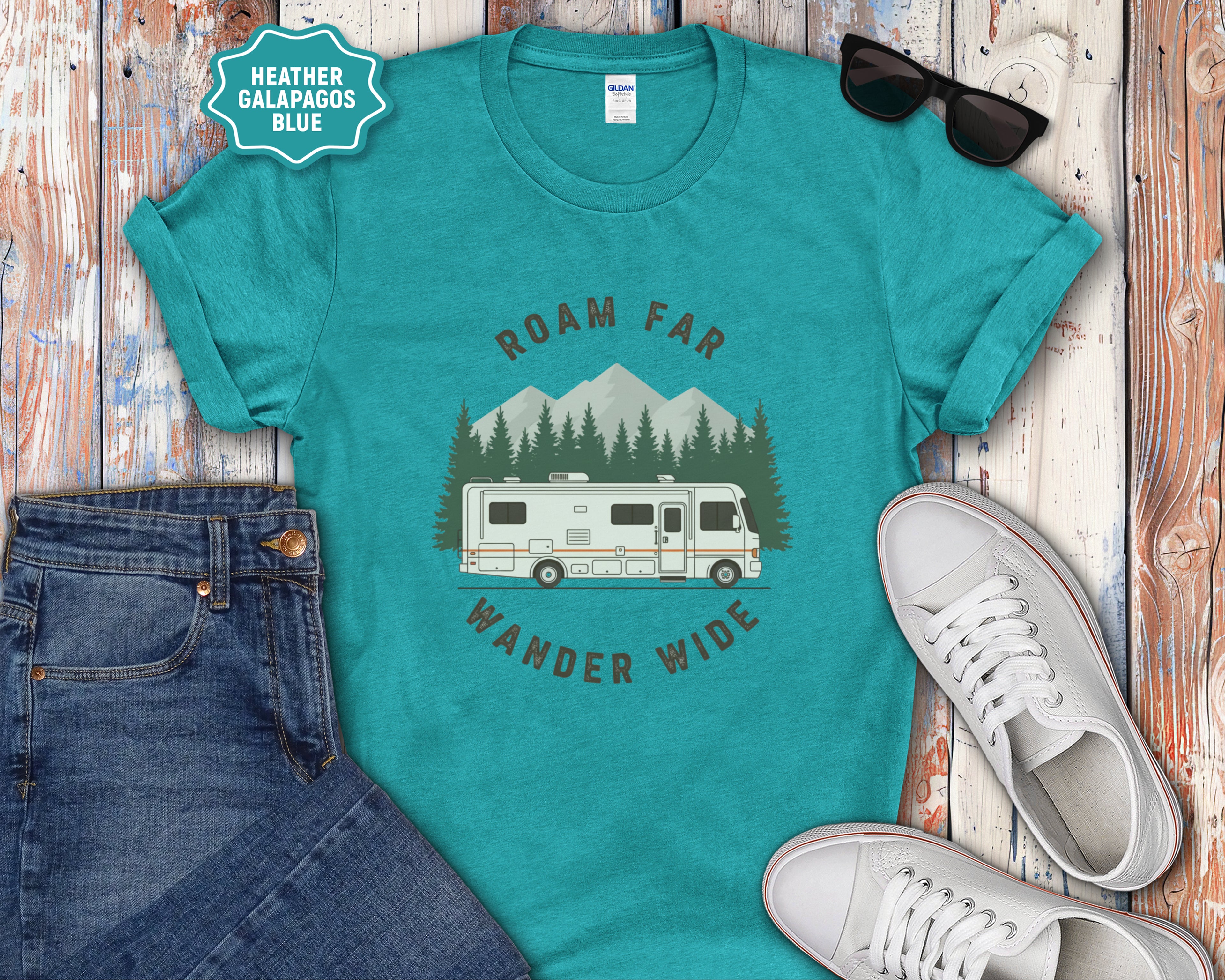 Roam Far Wander Wide Class A RV Motorhome T-Shirt