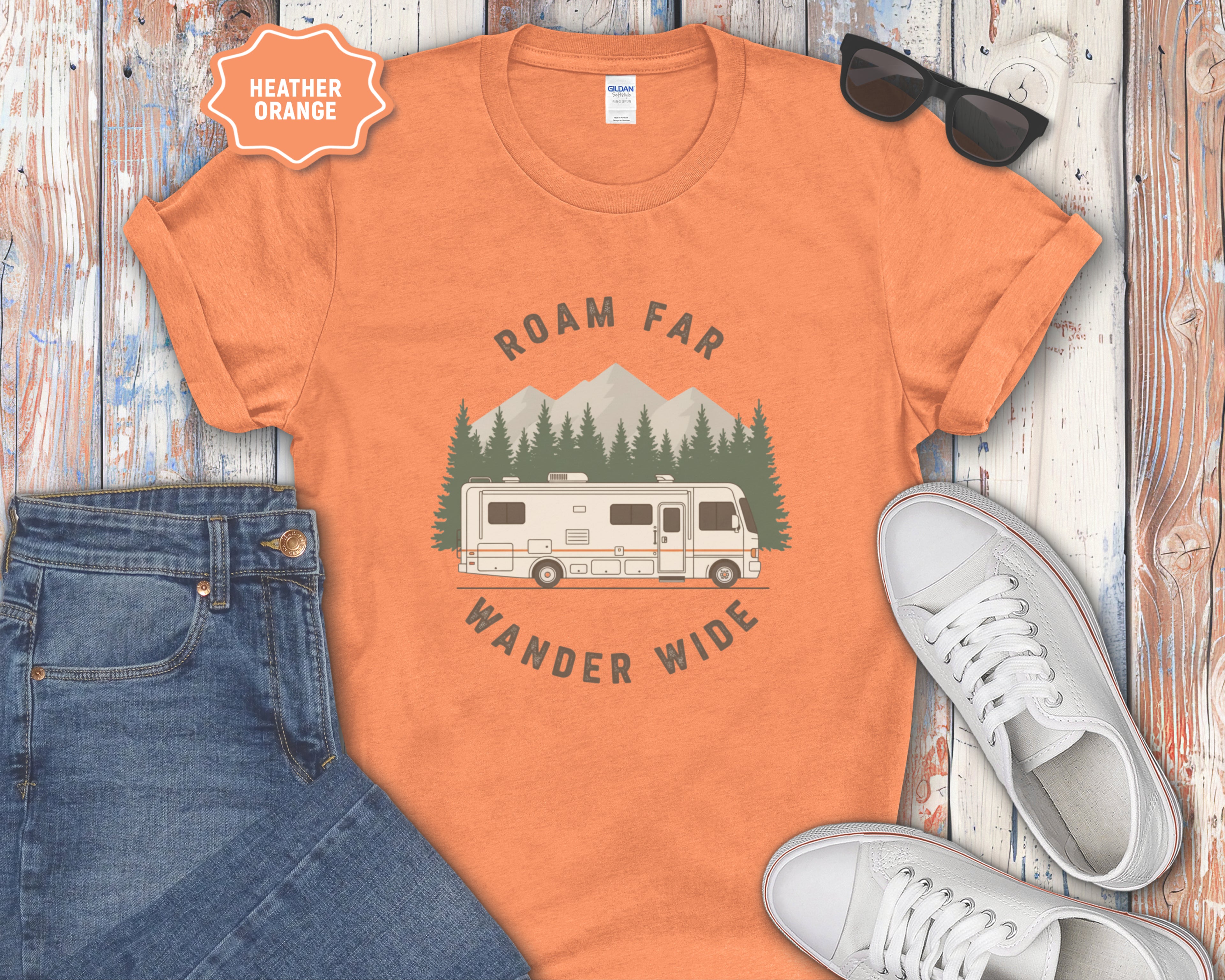 Roam Far Wander Wide Class A RV Motorhome T-Shirt