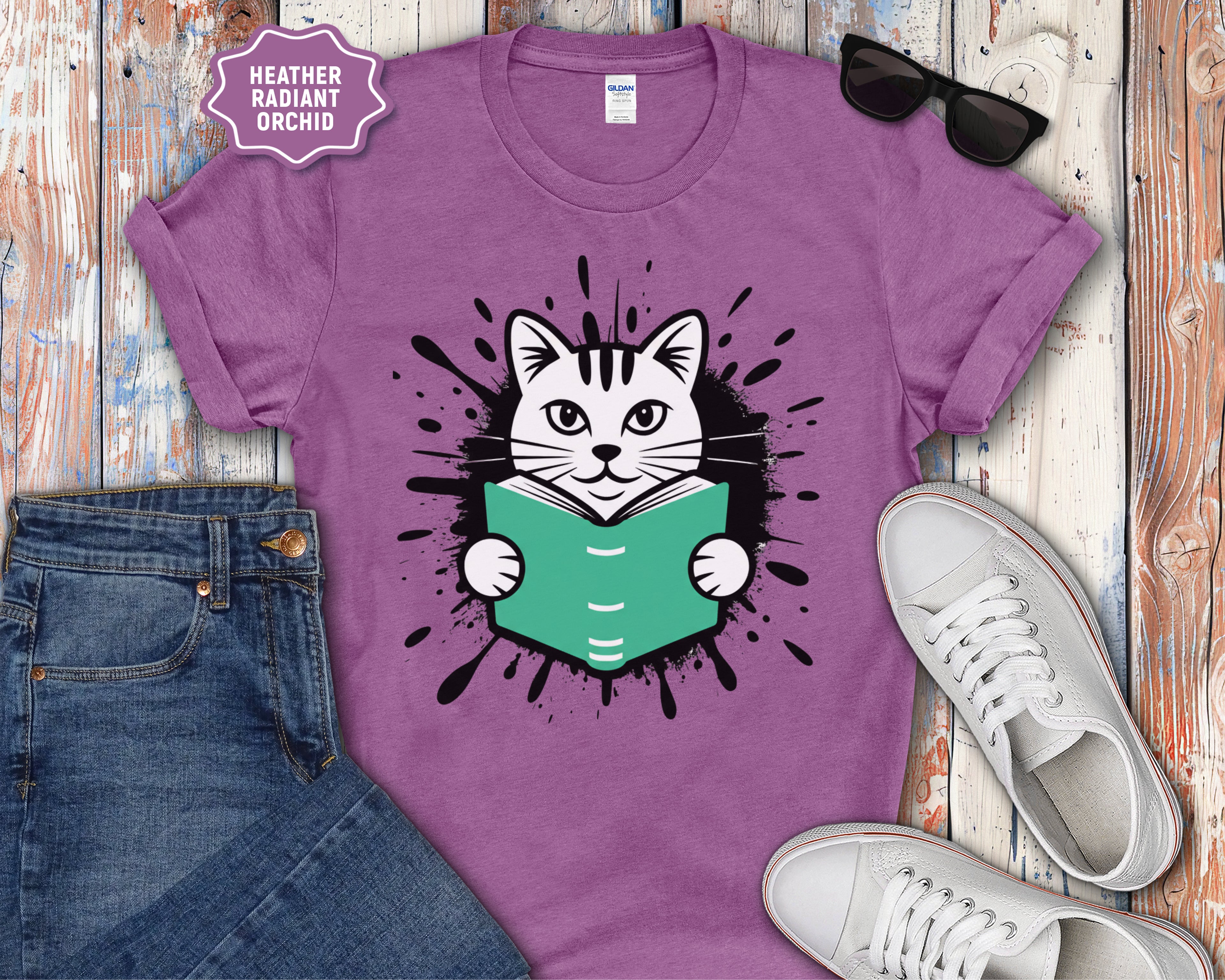 Cat Reading a Book T-Shirt
