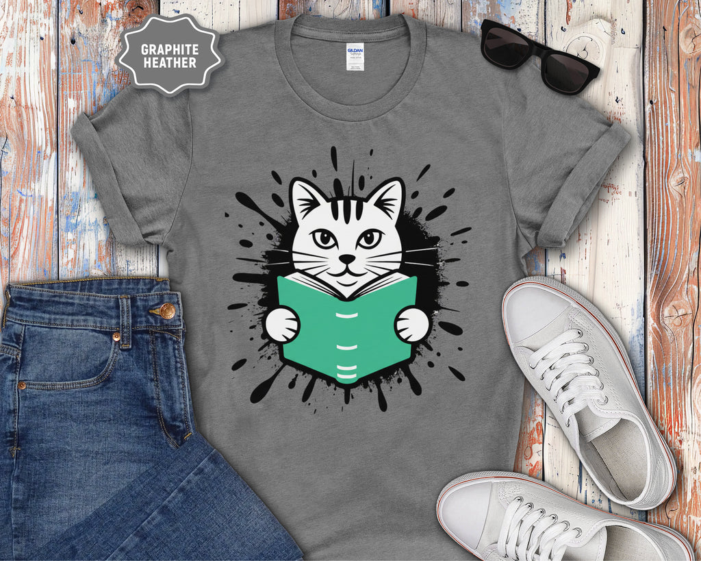 Cat Reading a Book T-Shirt