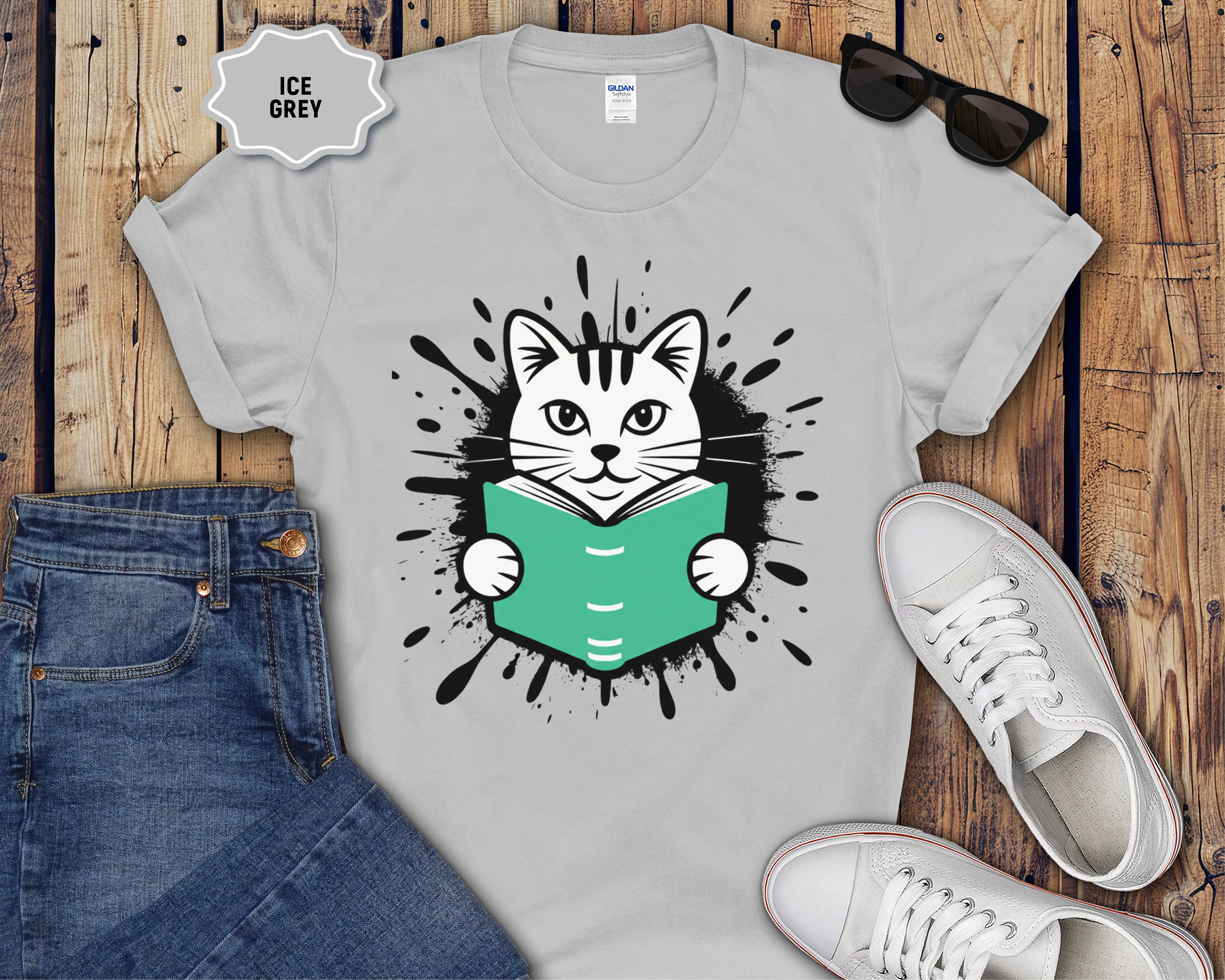 Cat Reading a Book T-Shirt