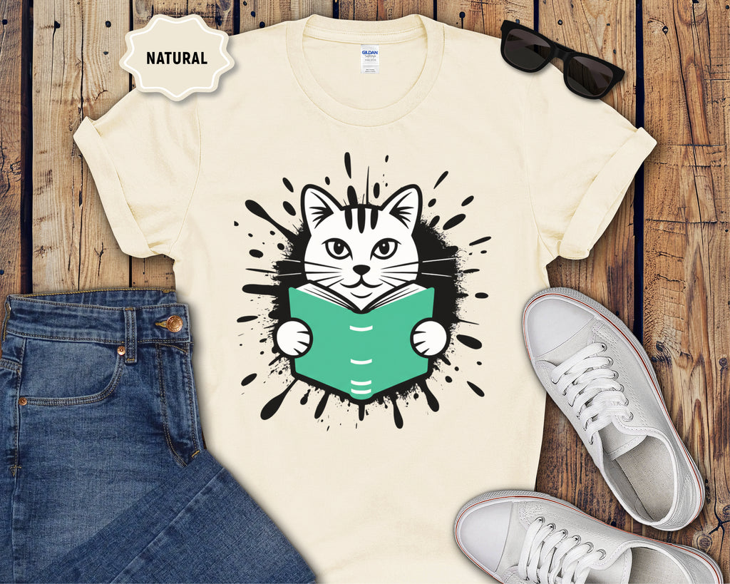 Cat Reading a Book T-Shirt