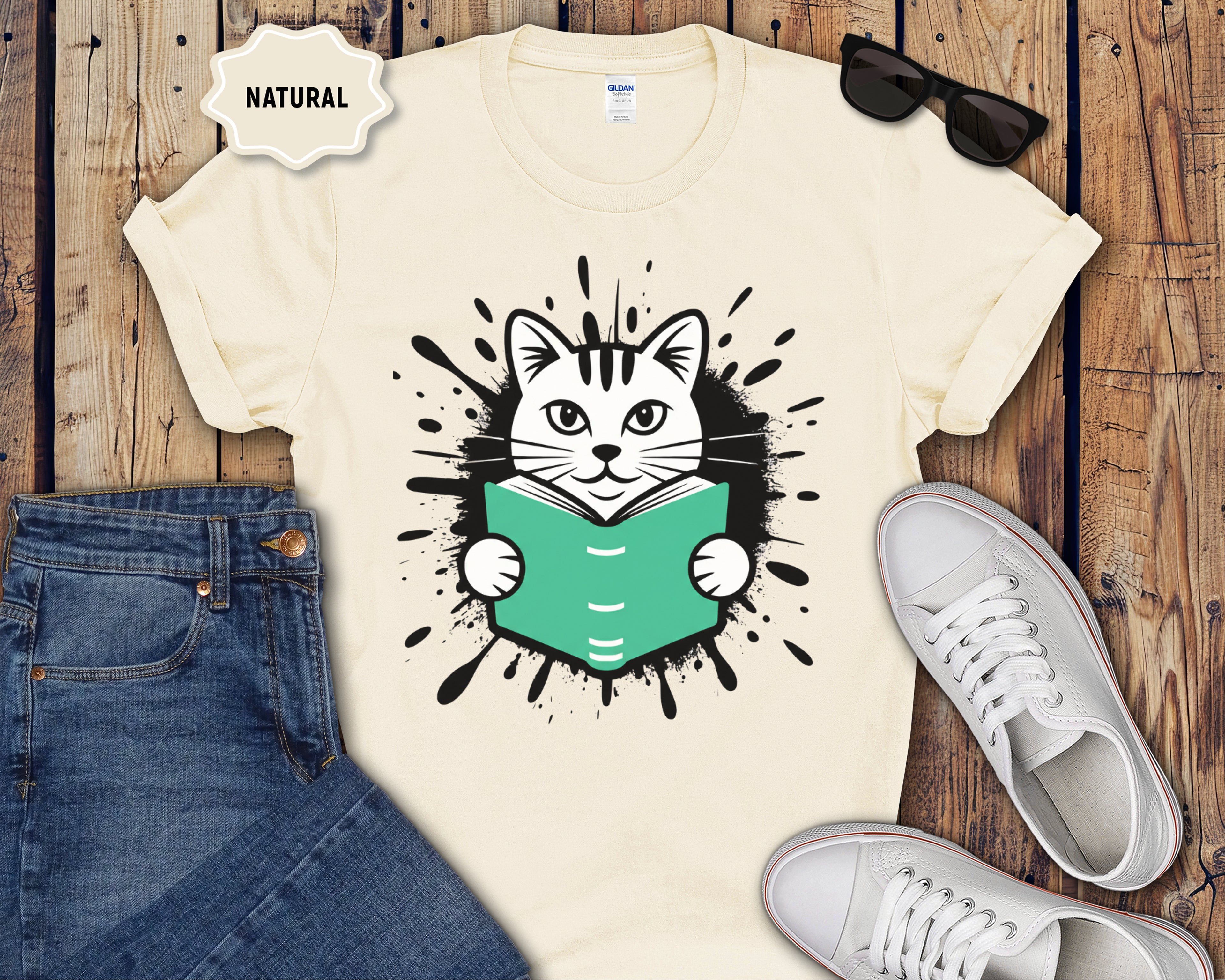 Cat Reading a Book T-Shirt