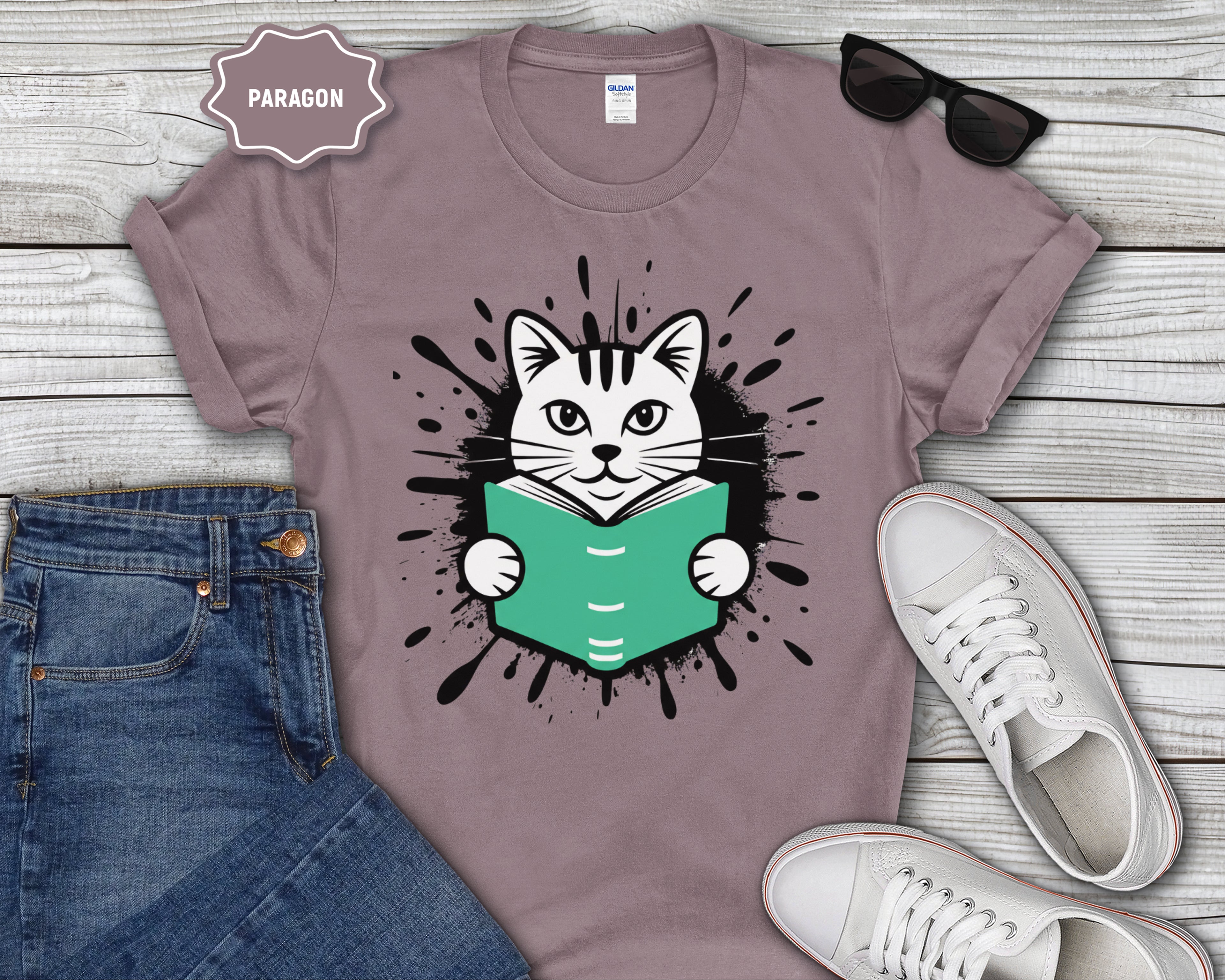 Cat Reading a Book T-Shirt