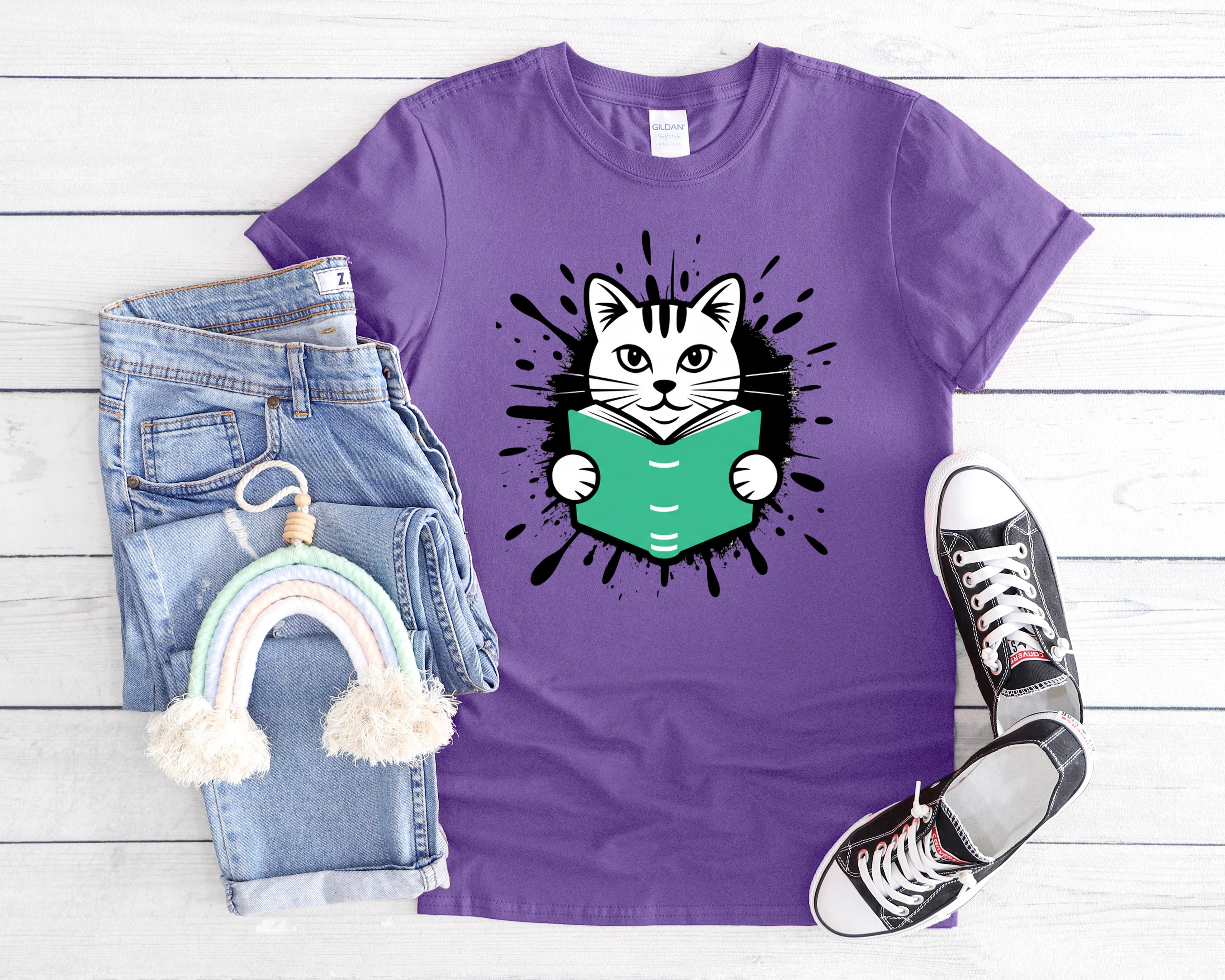 Cat Reading a Book T-Shirt