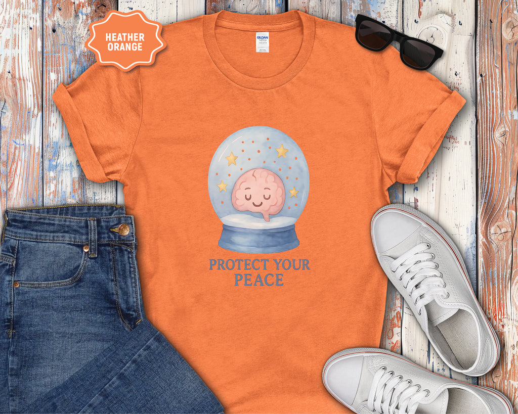 Protect Your Peace Snow Globe brain illustration T-Shirt