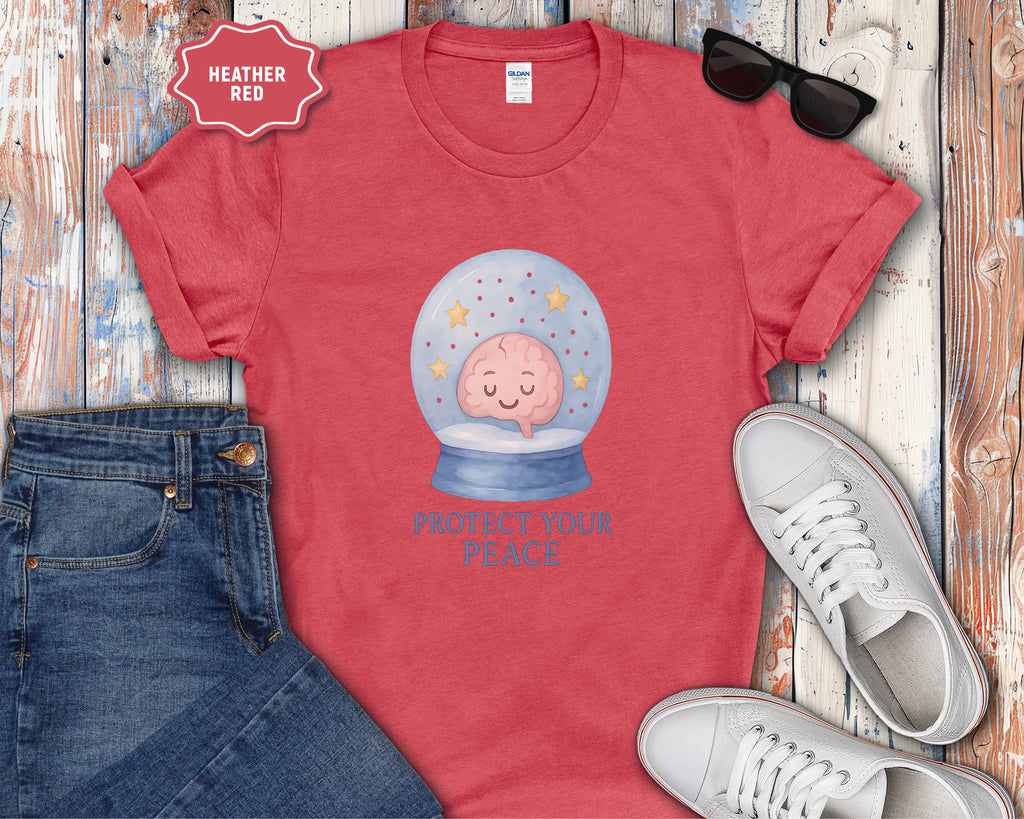 Protect Your Peace Snow Globe brain illustration T-Shirt