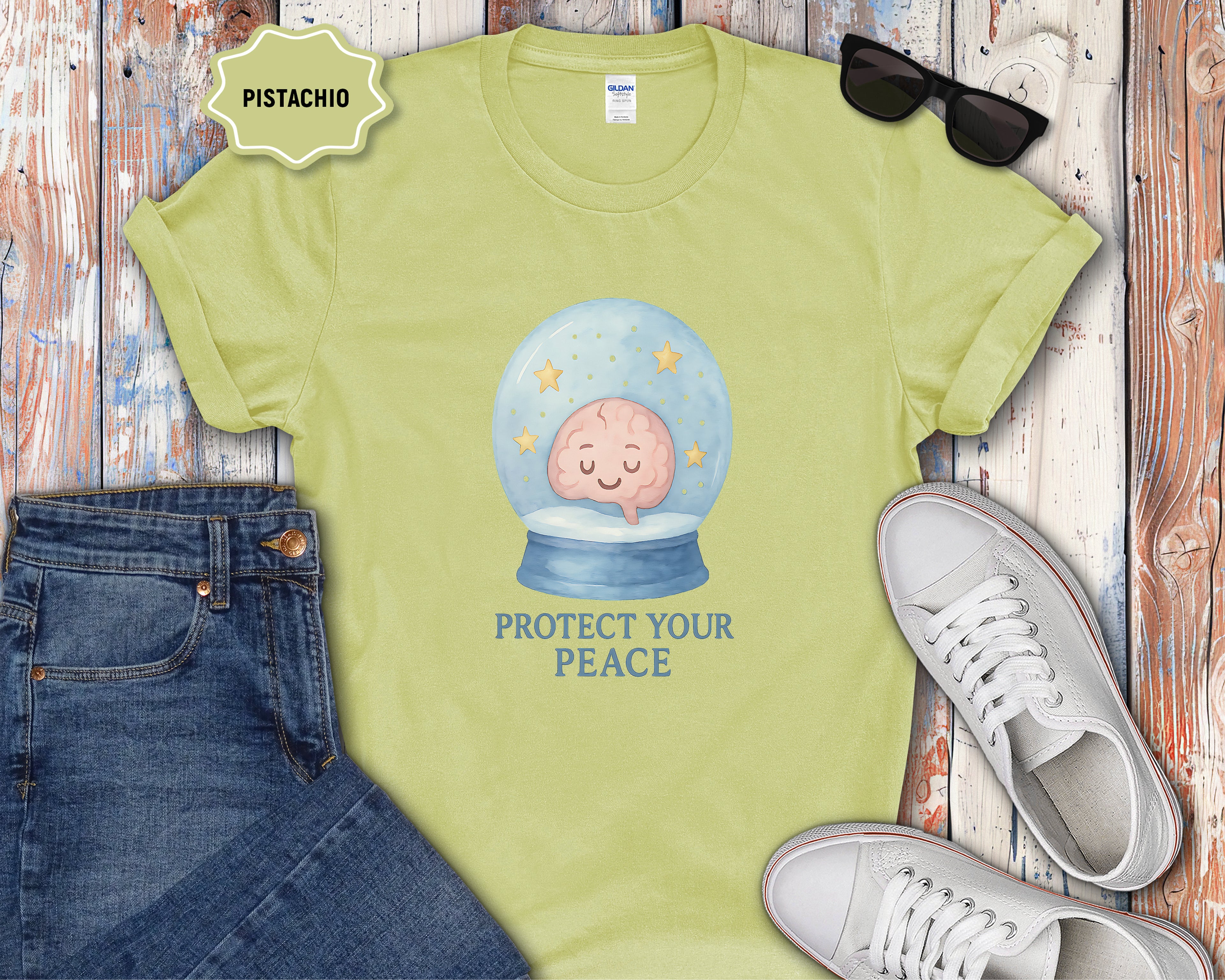 Protect Your Peace Snow Globe brain illustration T-Shirt