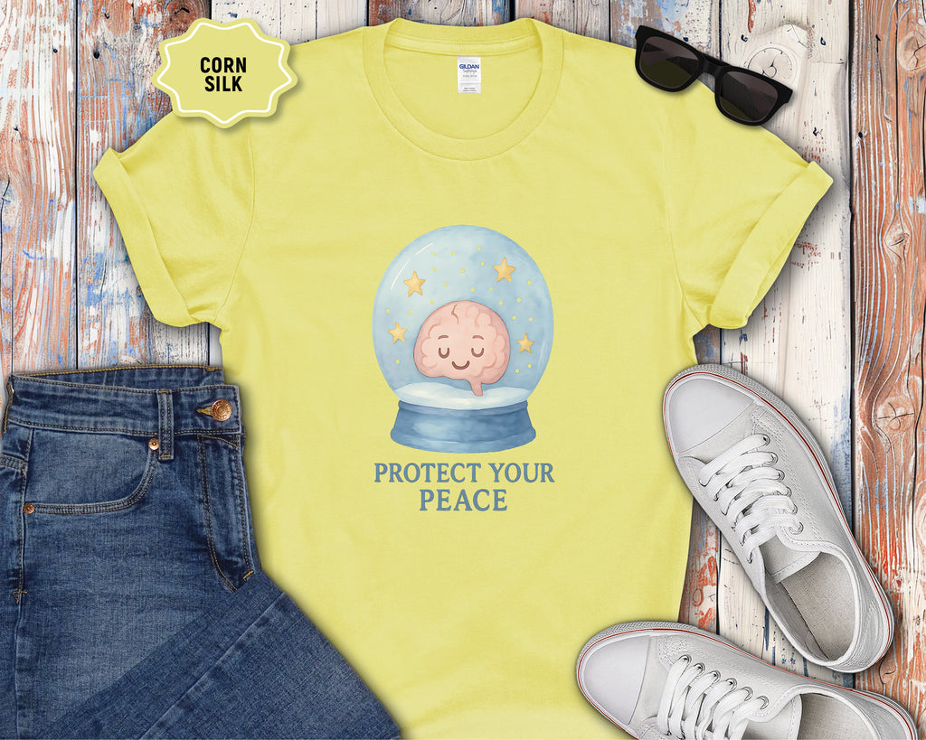 Protect Your Peace Snow Globe brain illustration T-Shirt