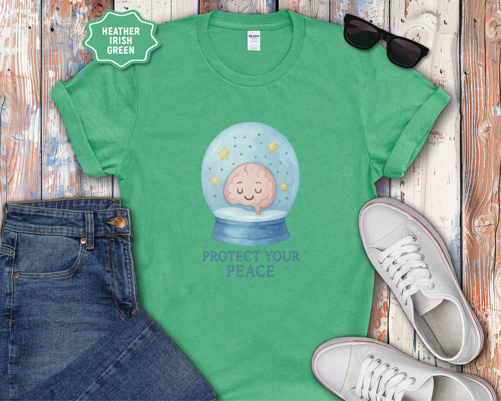 Protect Your Peace Snow Globe brain illustration T-Shirt
