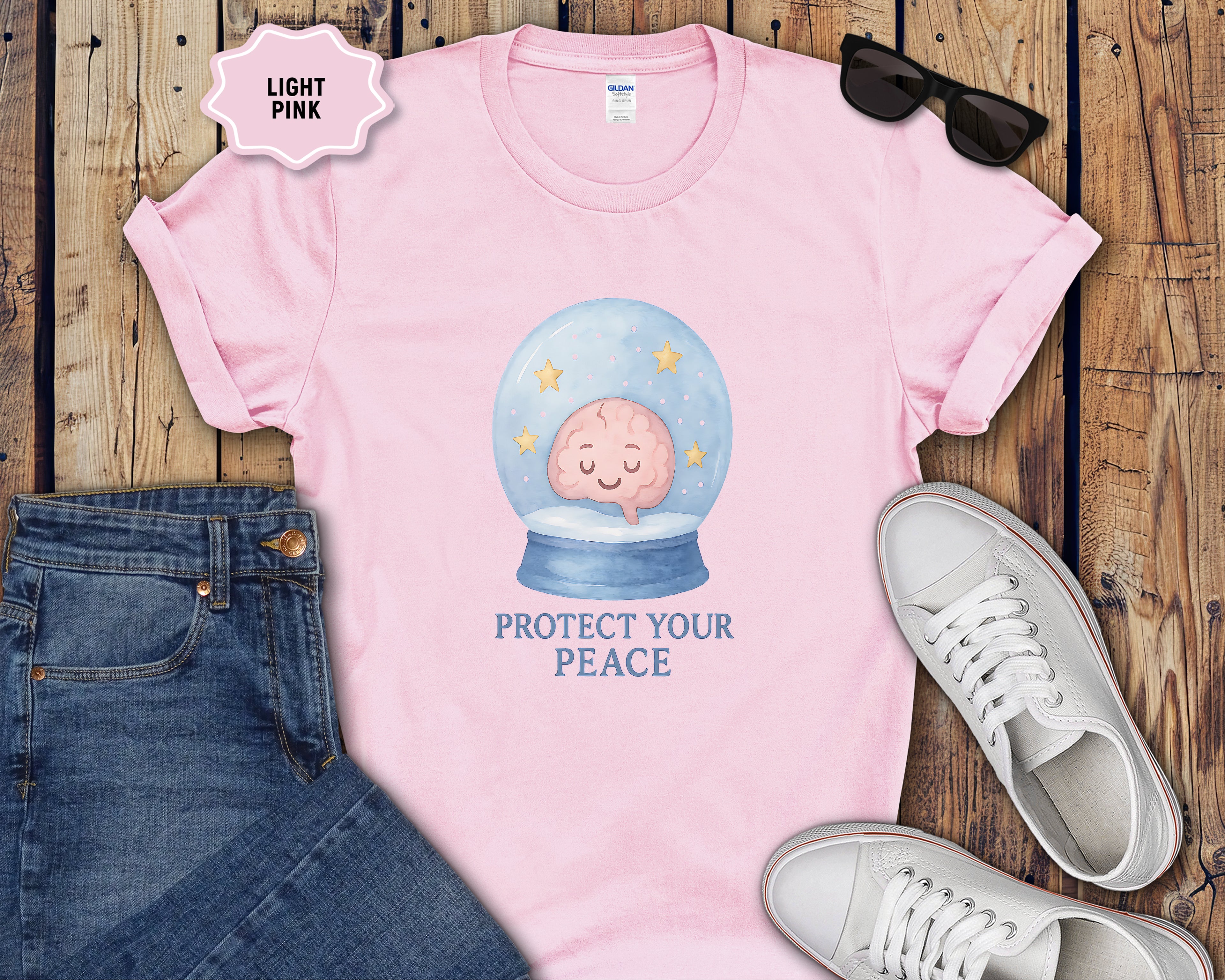 Protect Your Peace Snow Globe brain illustration T-Shirt