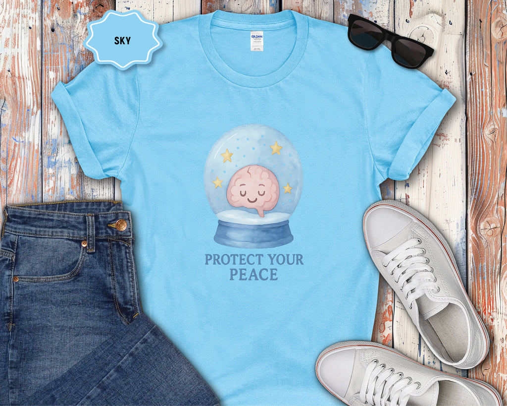 Protect Your Peace Snow Globe brain illustration T-Shirt