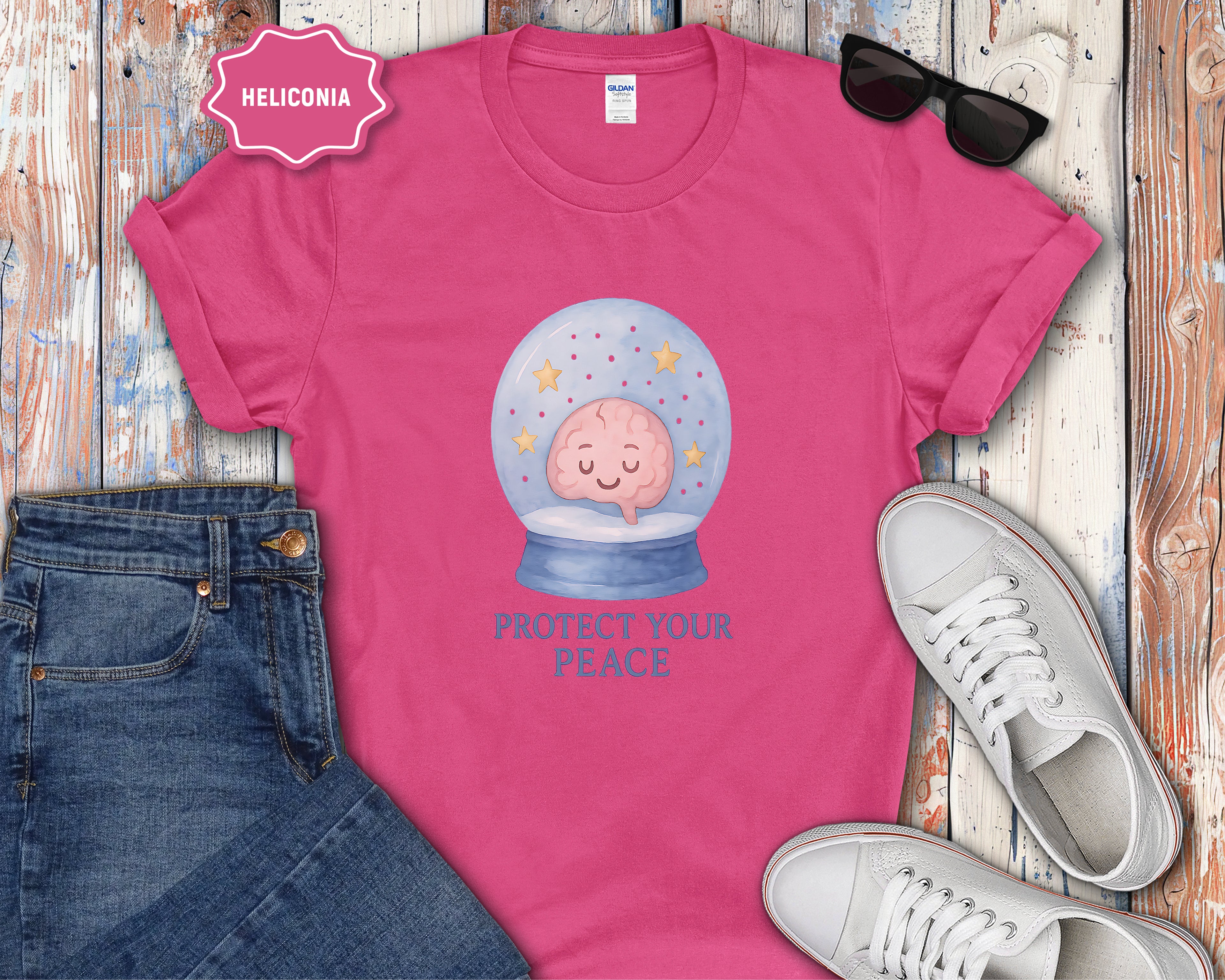 Protect Your Peace Snow Globe brain illustration T-Shirt