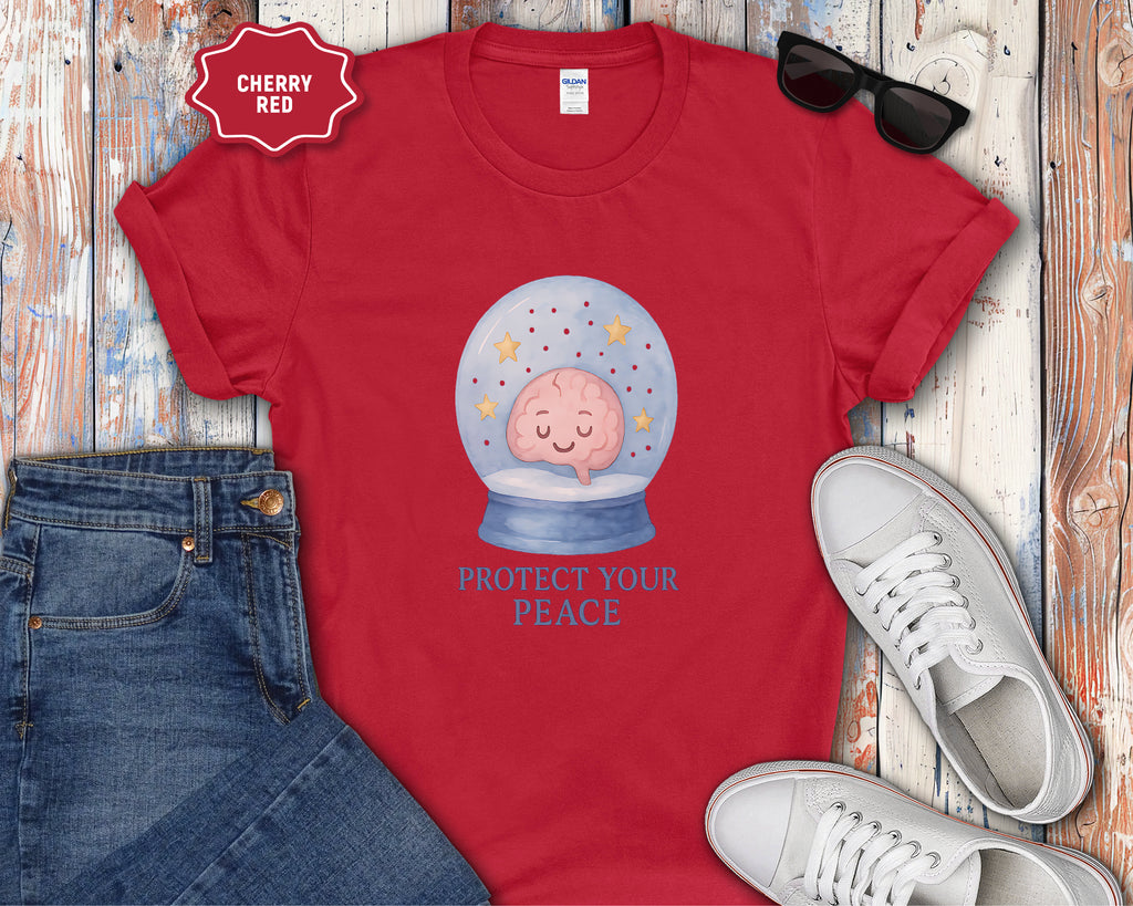 Protect Your Peace Snow Globe brain illustration T-Shirt