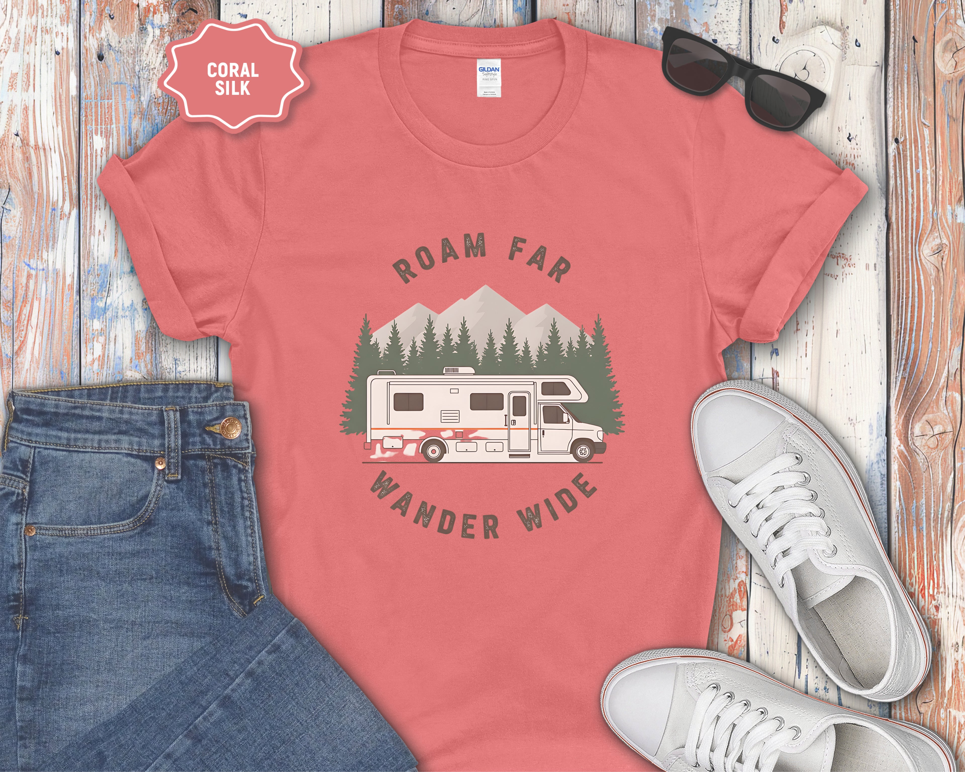 Roam Far Wander Wide Class C RV Motorhome T-Shirt