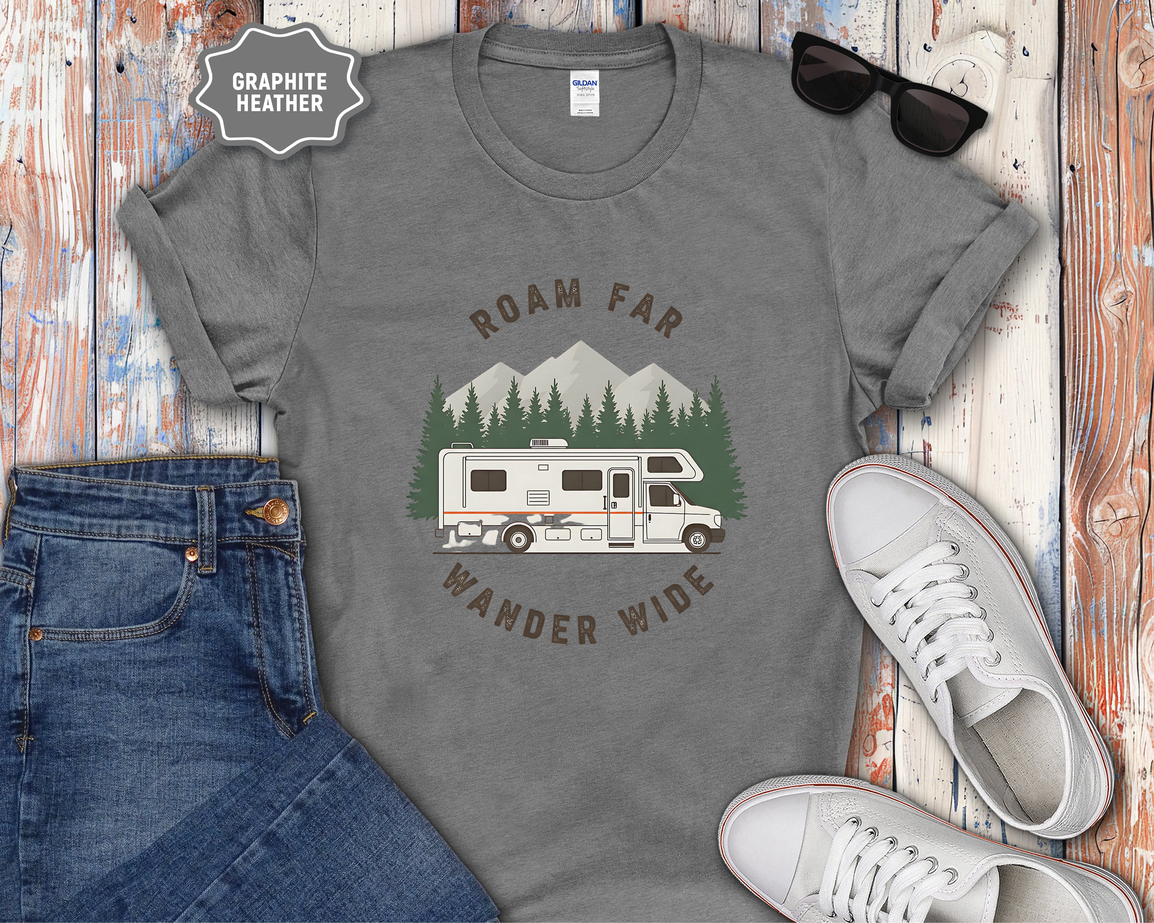Roam Far Wander Wide Class C RV Motorhome T-Shirt