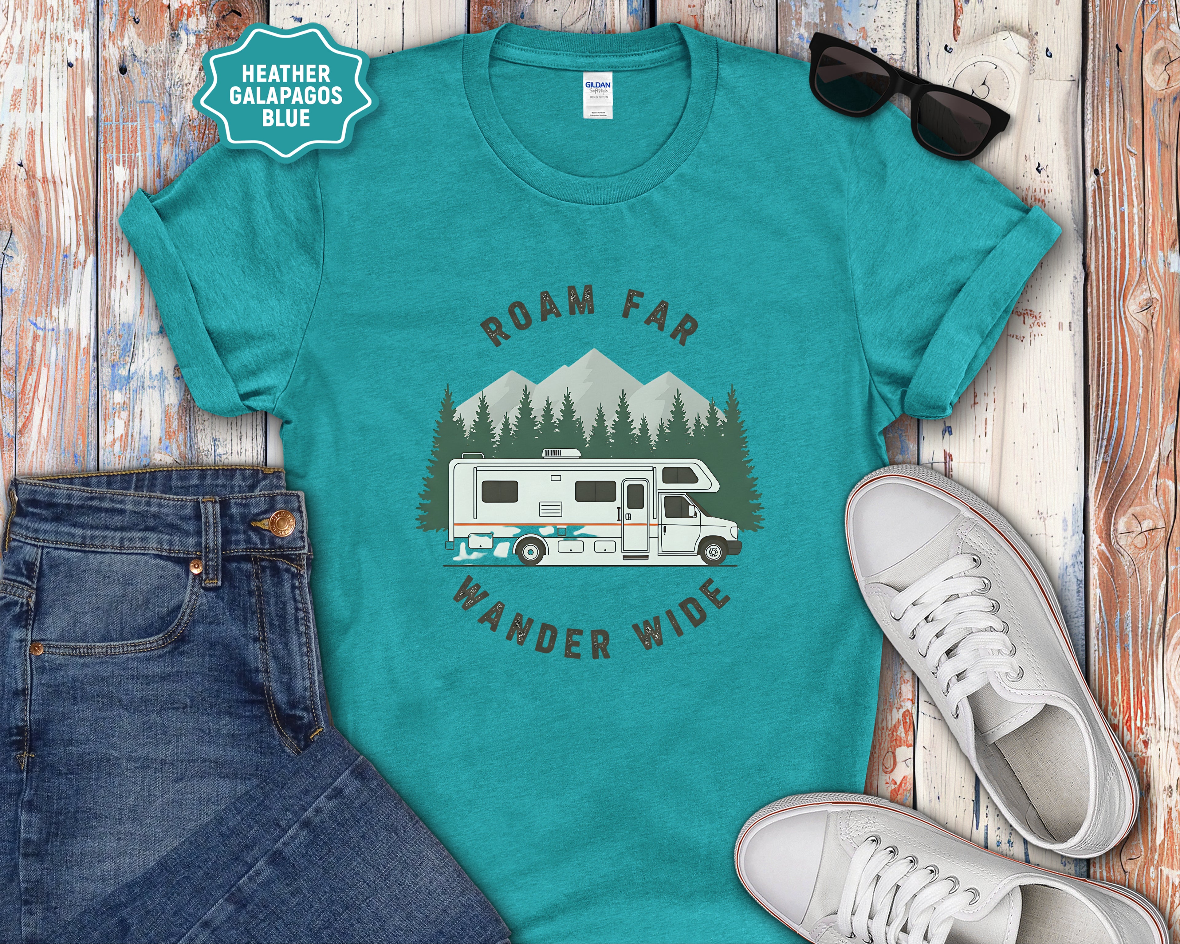 Roam Far Wander Wide Class C RV Motorhome T-Shirt
