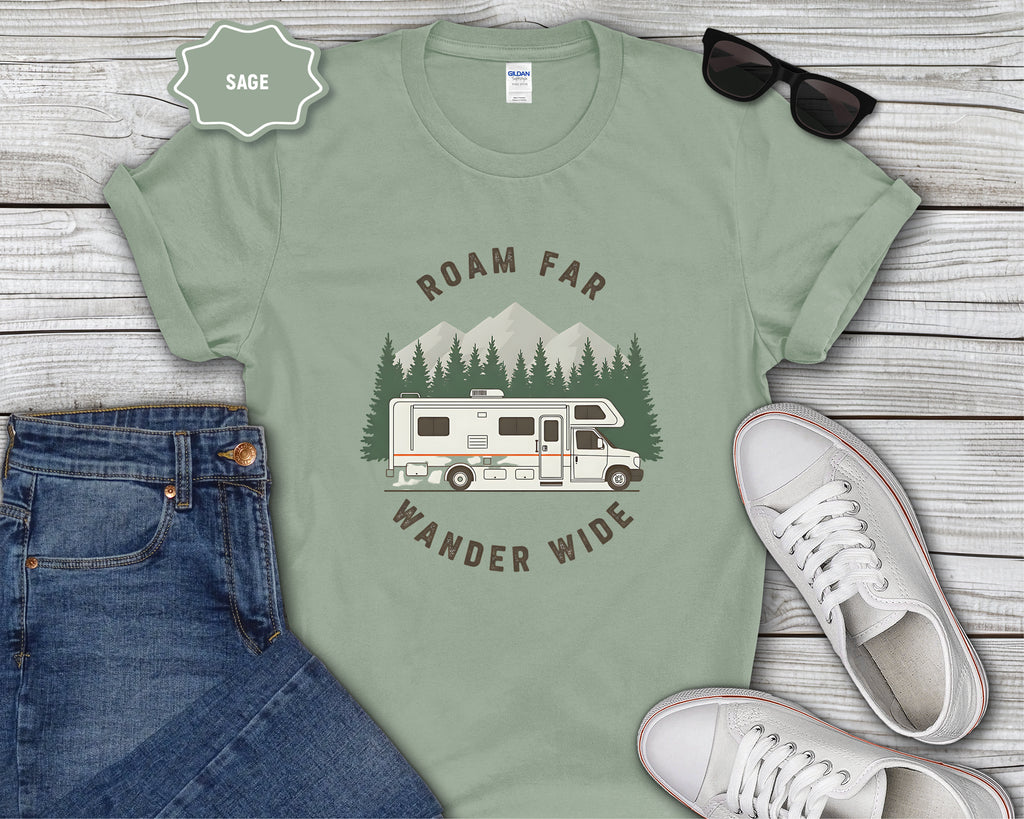 Roam Far Wander Wide Class C RV Motorhome T-Shirt