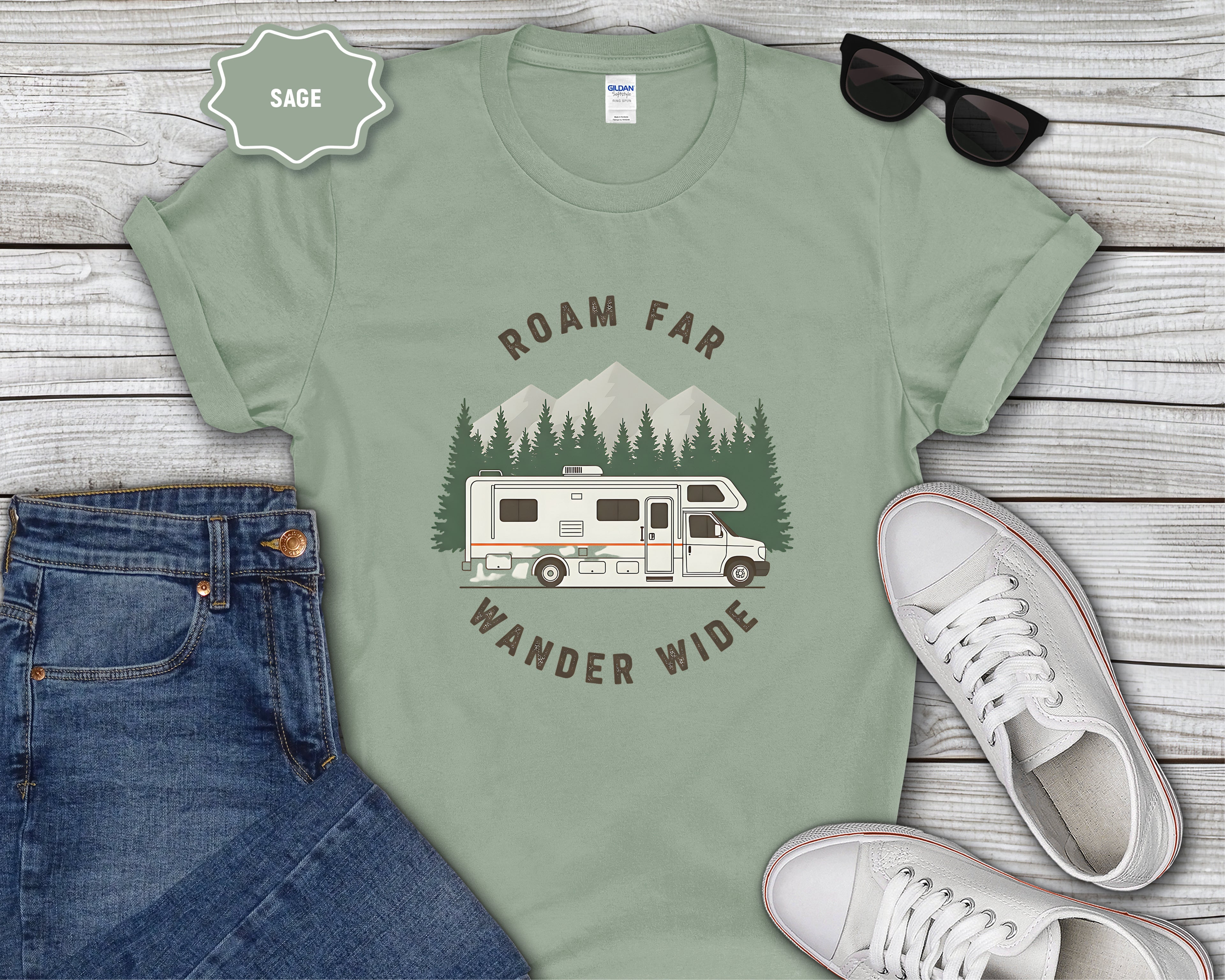 Roam Far Wander Wide Class C RV Motorhome T-Shirt