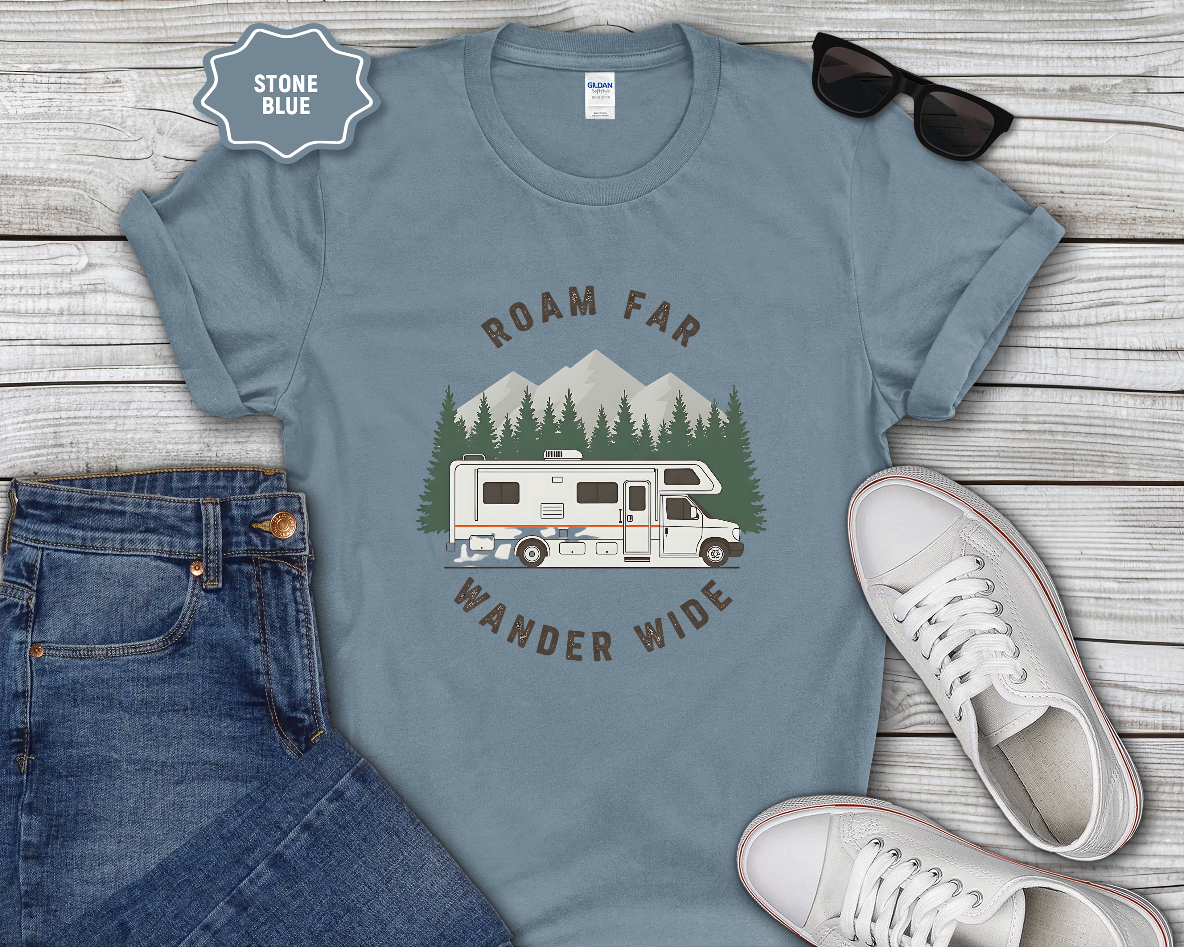 Roam Far Wander Wide Class C RV Motorhome T-Shirt