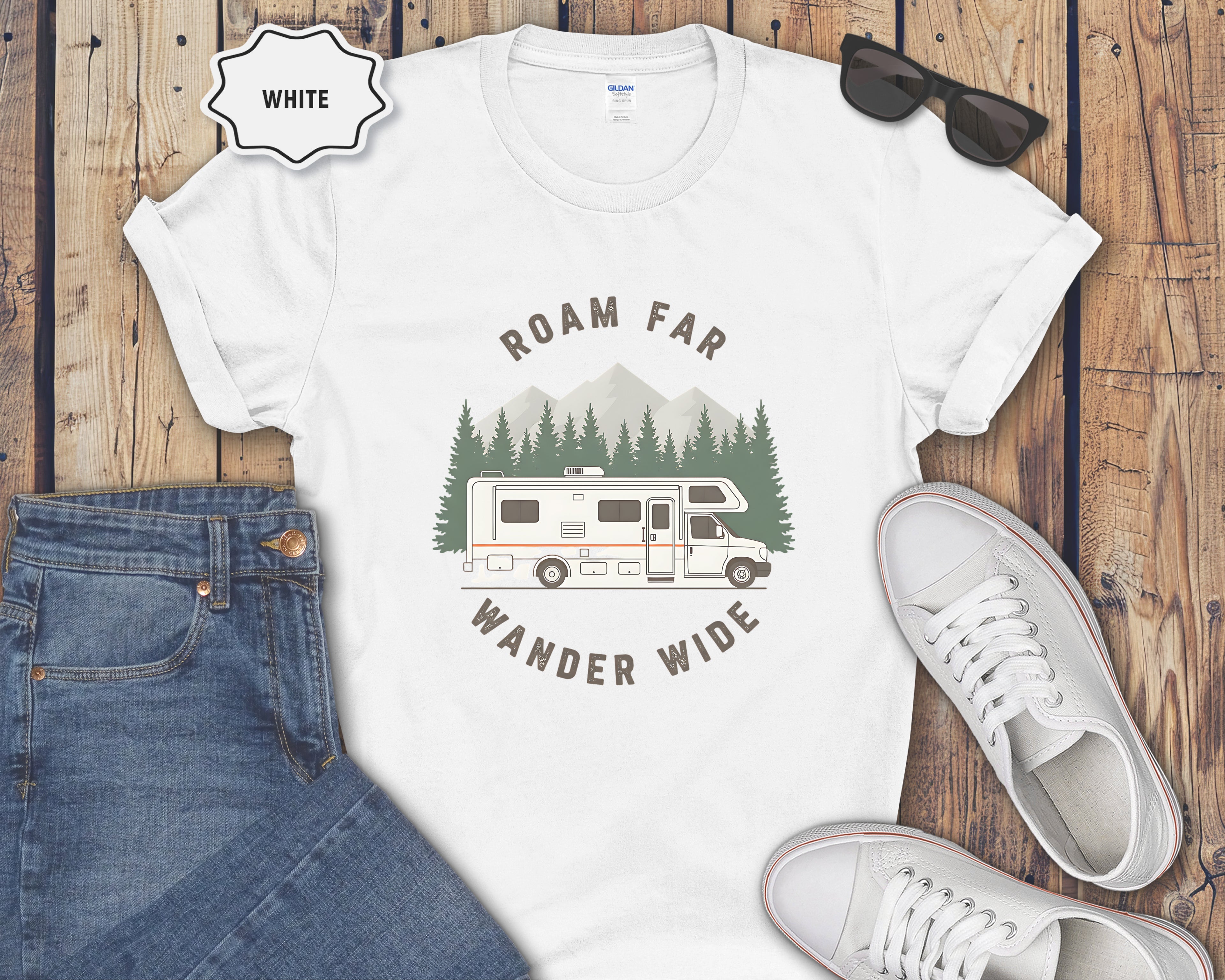 Roam Far Wander Wide Class C RV Motorhome T-Shirt