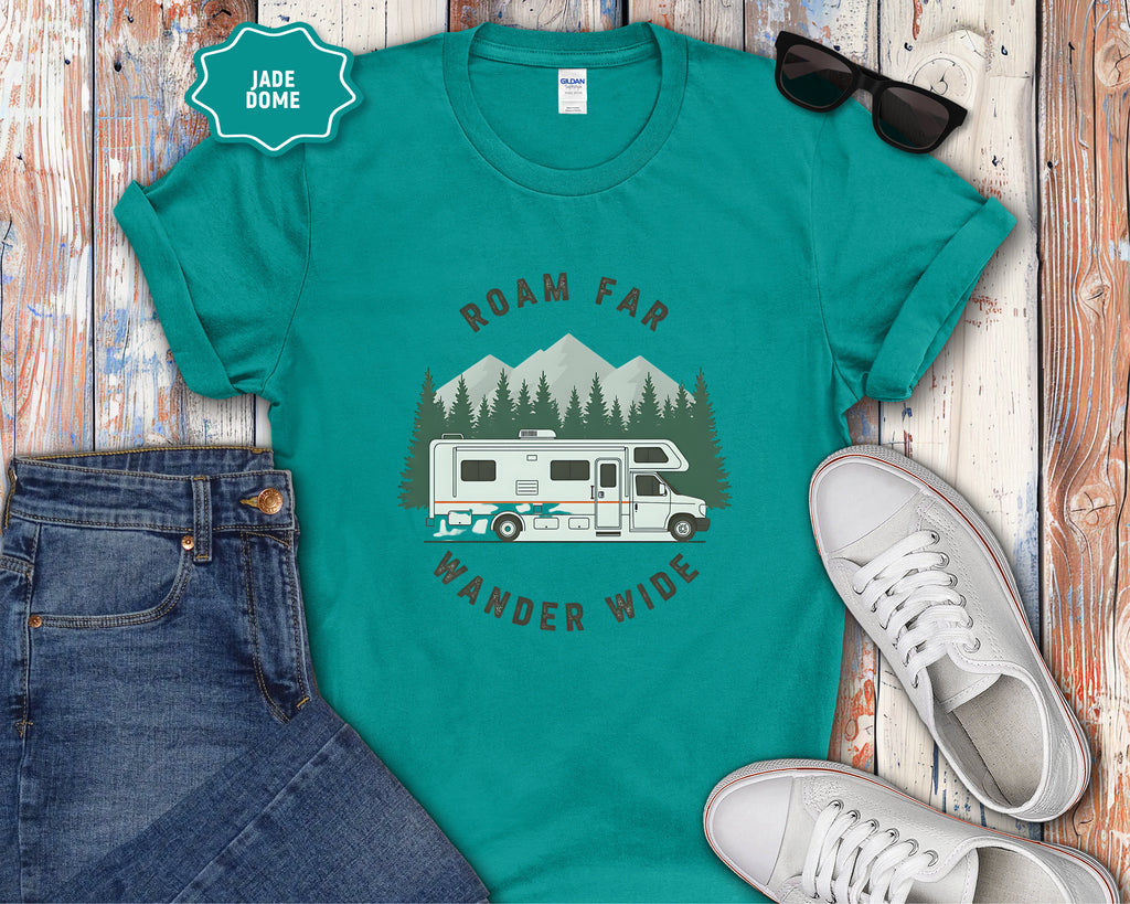 Roam Far Wander Wide Class C RV Motorhome T-Shirt