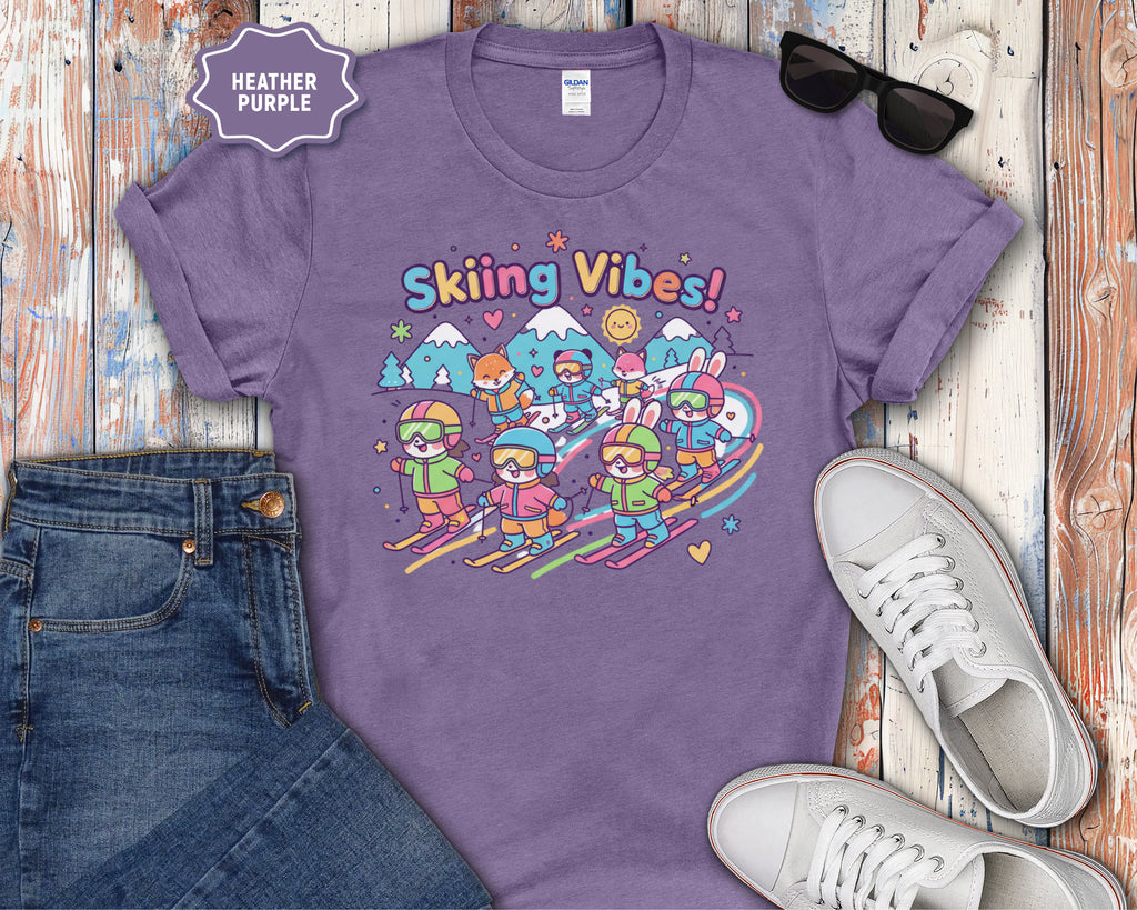 Cute Cartoon Skiers Skiing Vibes T-Shirt