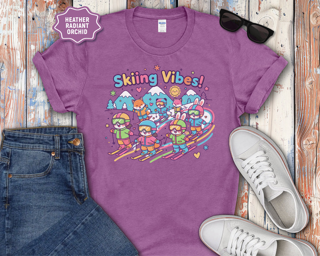 Cute Cartoon Skiers Skiing Vibes T-Shirt