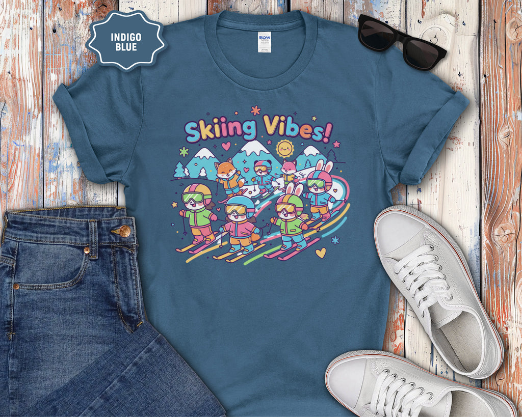 Cute Cartoon Skiers Skiing Vibes T-Shirt