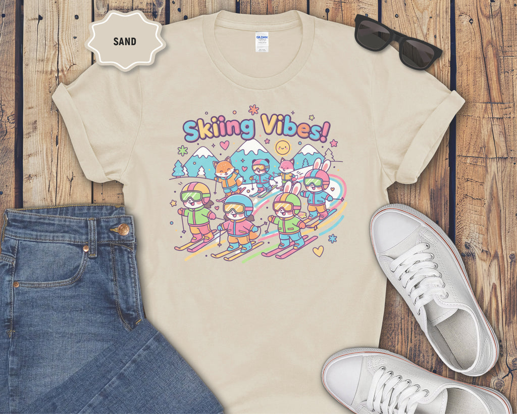 Cute Cartoon Skiers Skiing Vibes T-Shirt