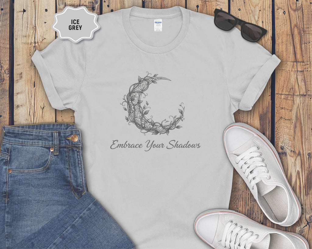Embrace Your Shadows moon floral crescent T-Shirt