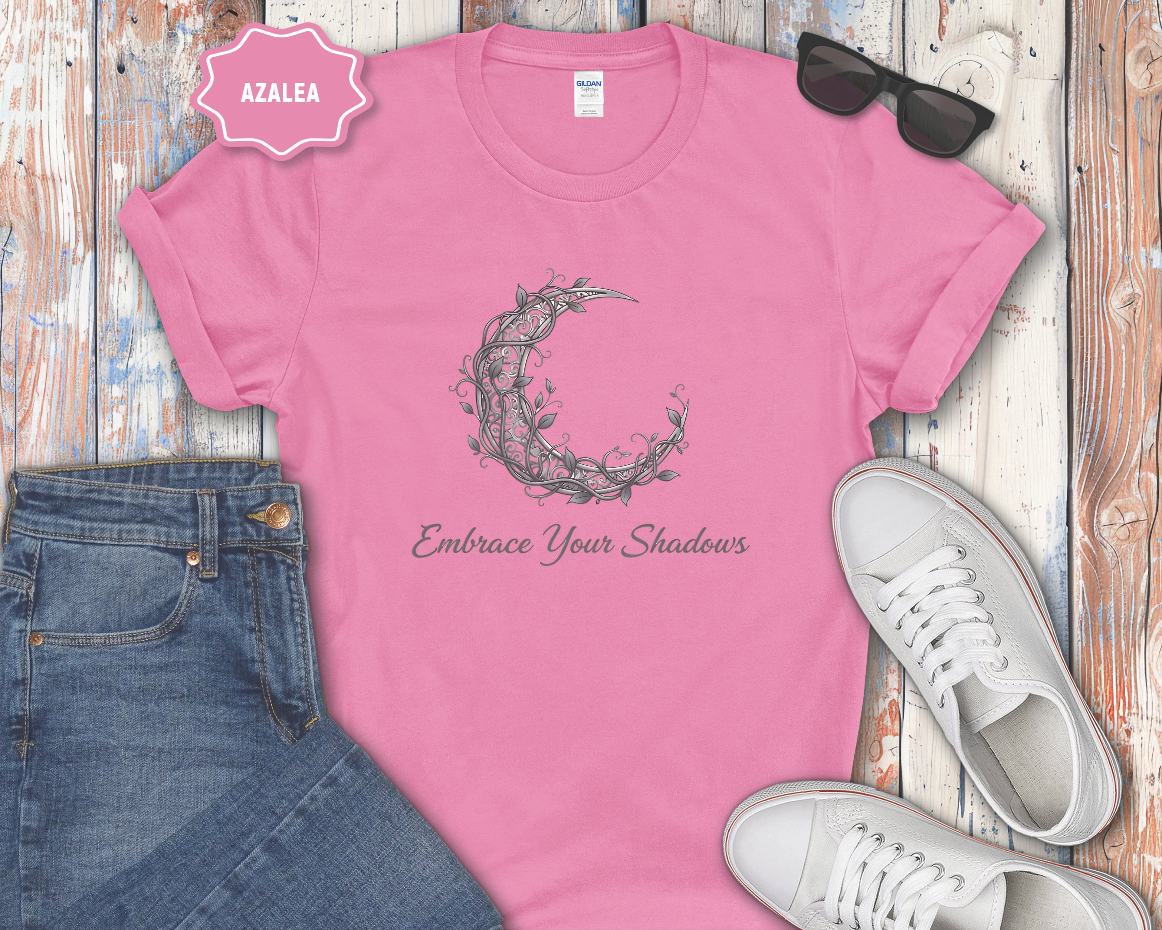 Embrace Your Shadows moon floral crescent T-Shirt