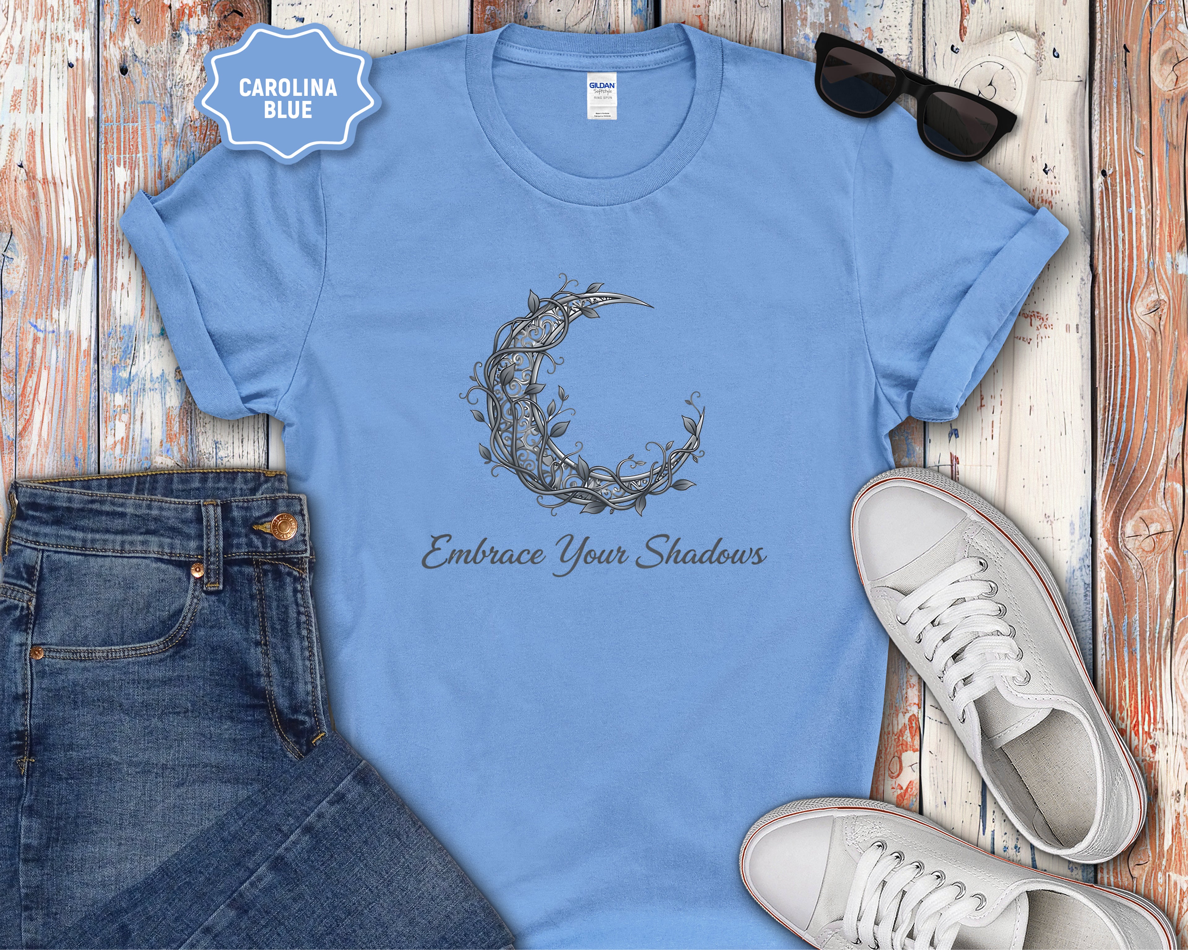 Embrace Your Shadows moon floral crescent T-Shirt