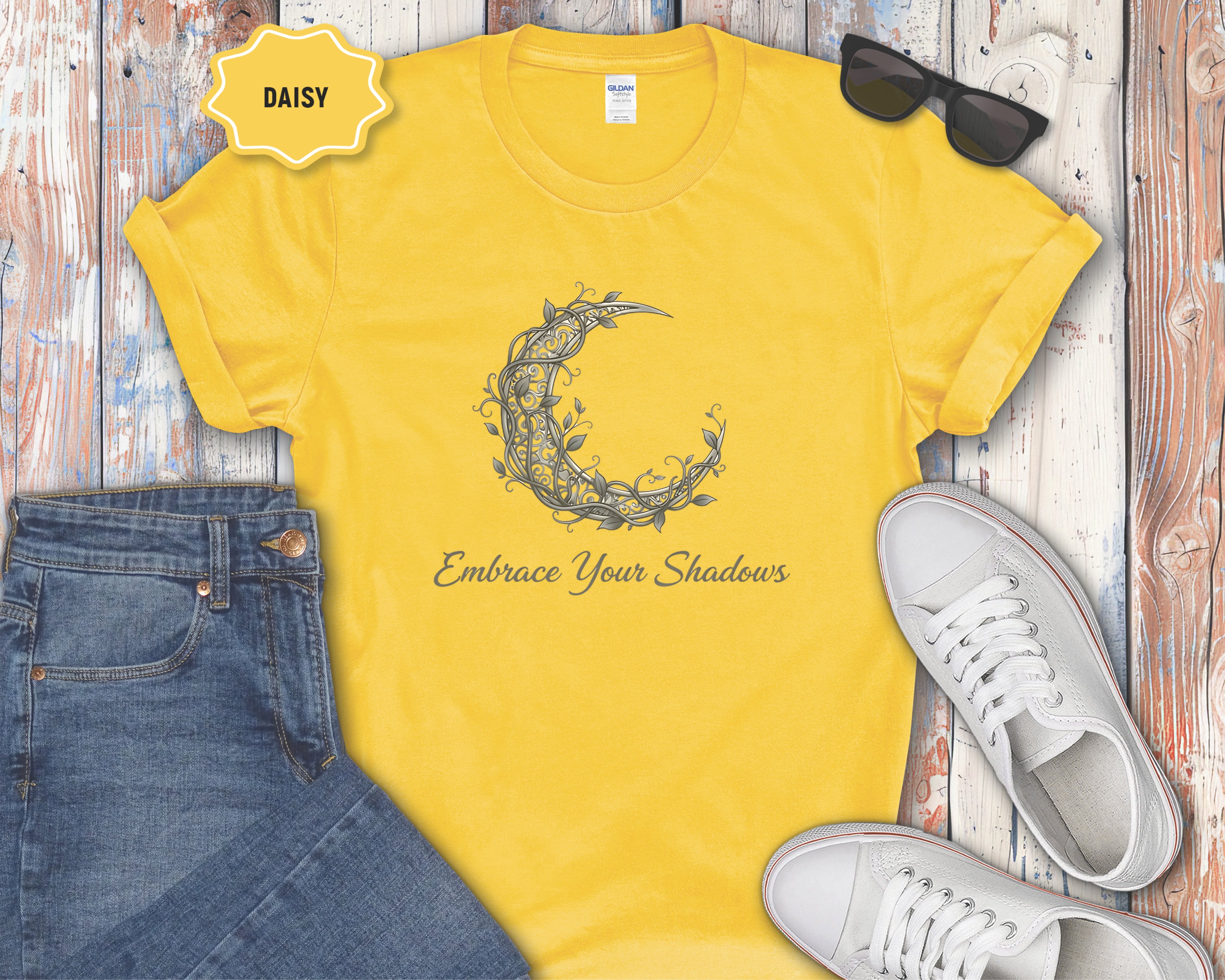 Embrace Your Shadows moon floral crescent T-Shirt