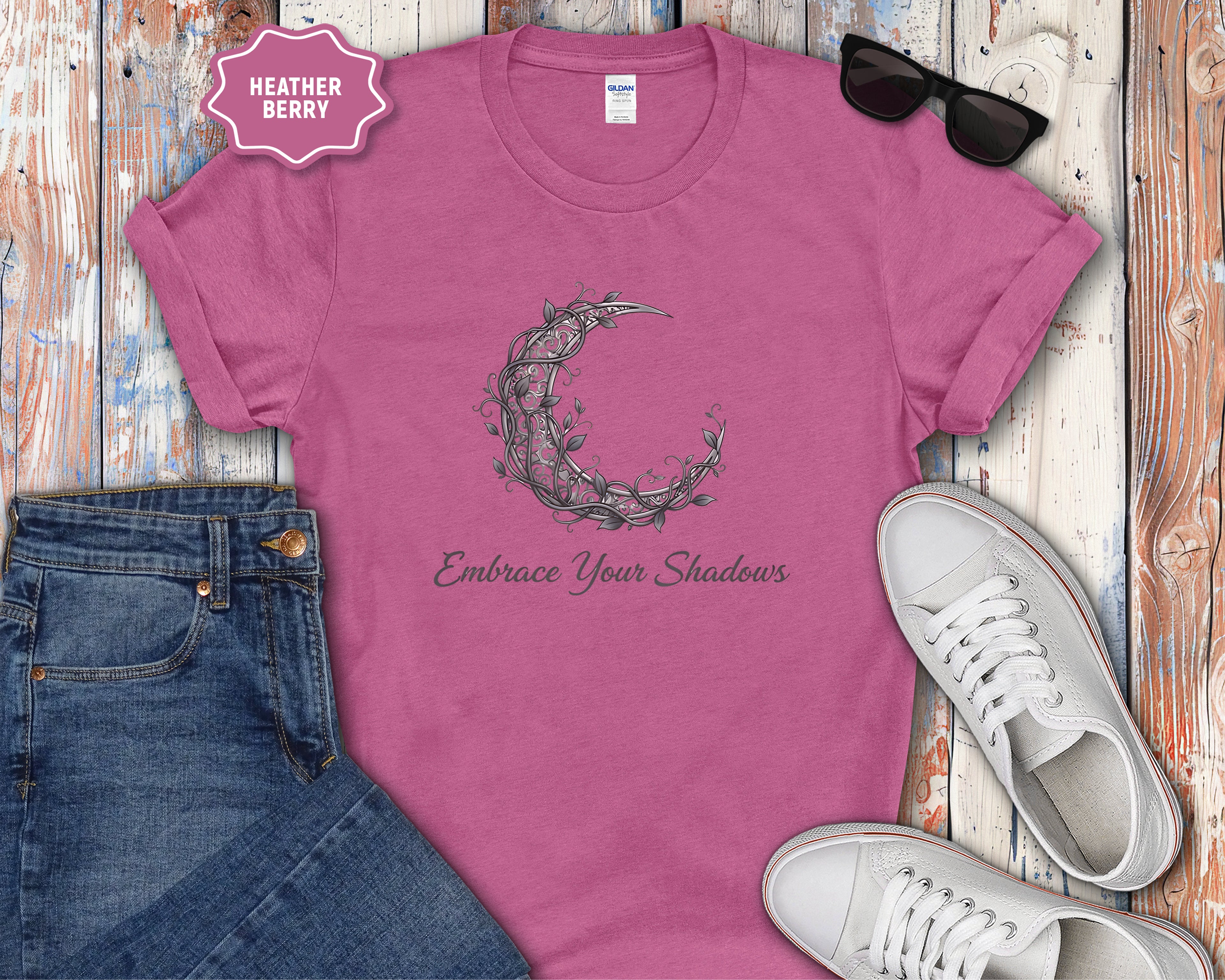 Embrace Your Shadows moon floral crescent T-Shirt