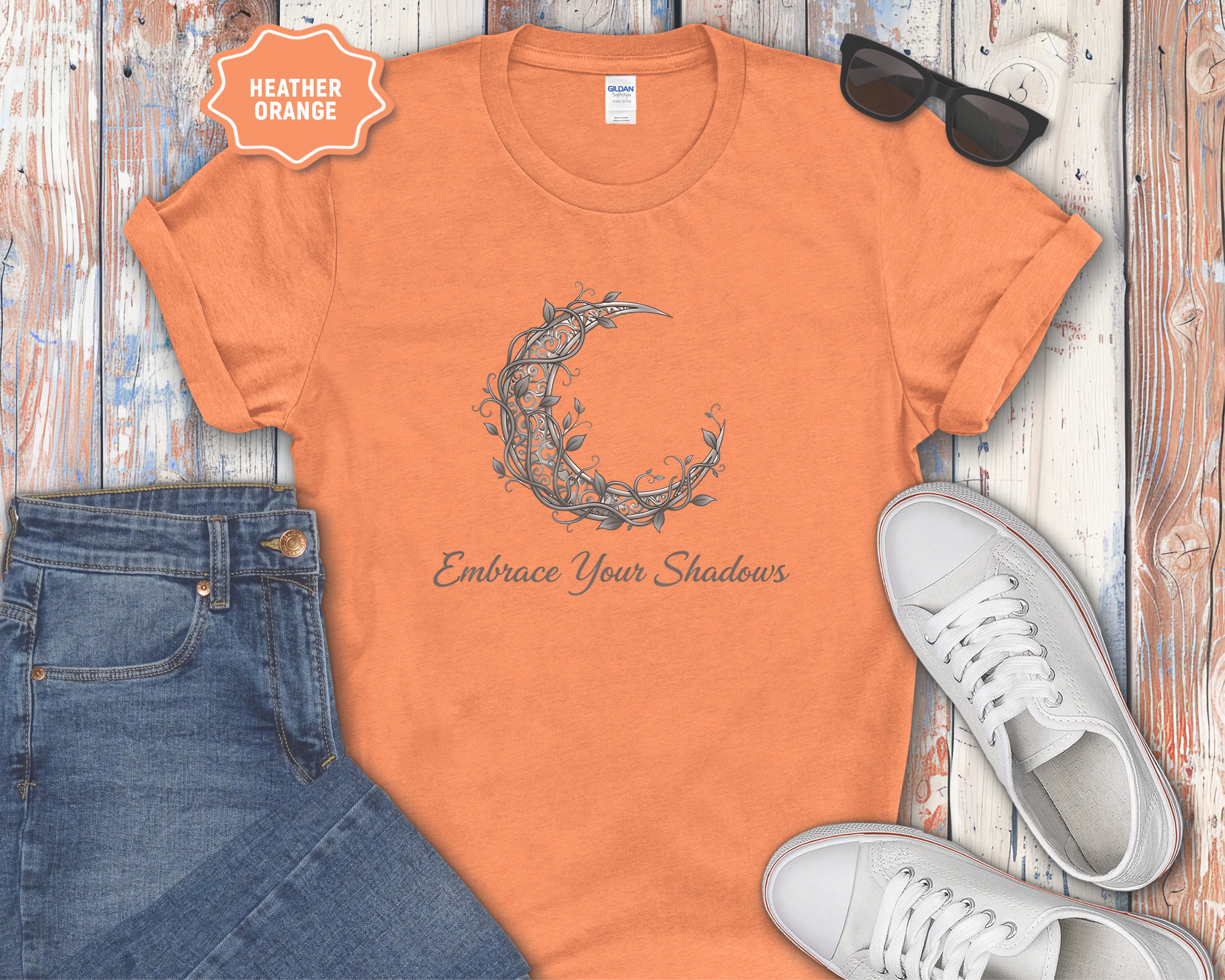 Embrace Your Shadows moon floral crescent T-Shirt