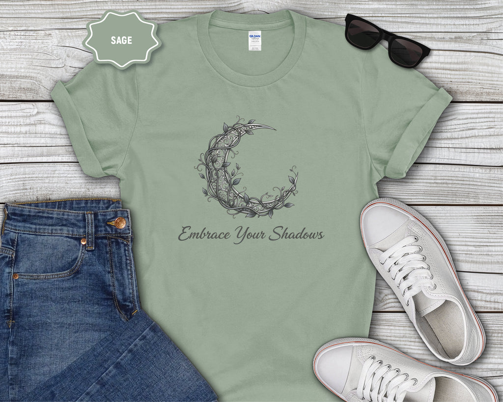 Embrace Your Shadows moon floral crescent T-Shirt