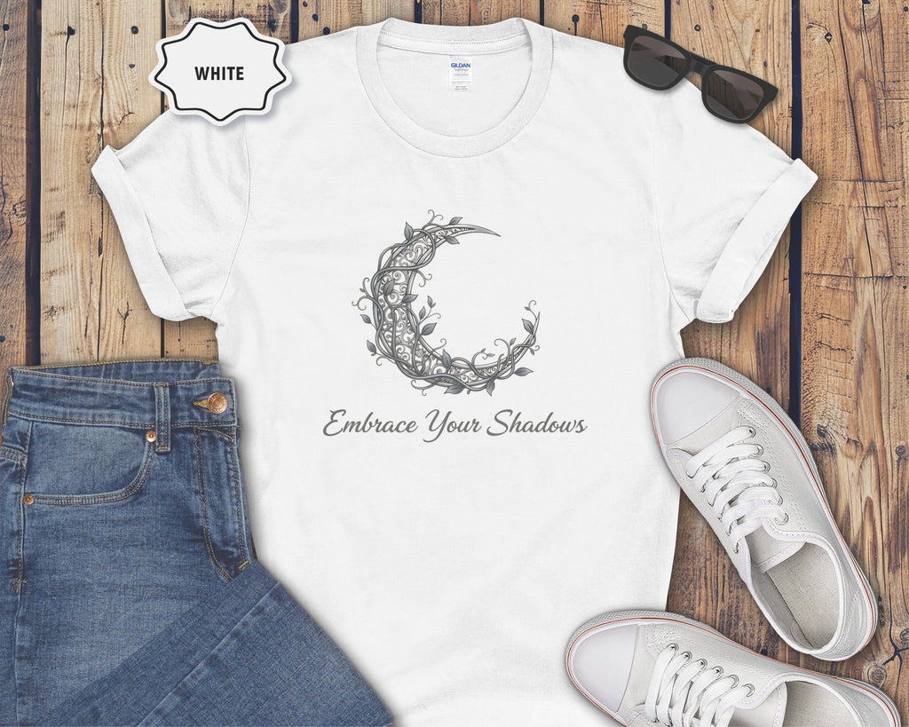 Embrace Your Shadows moon floral crescent T-Shirt